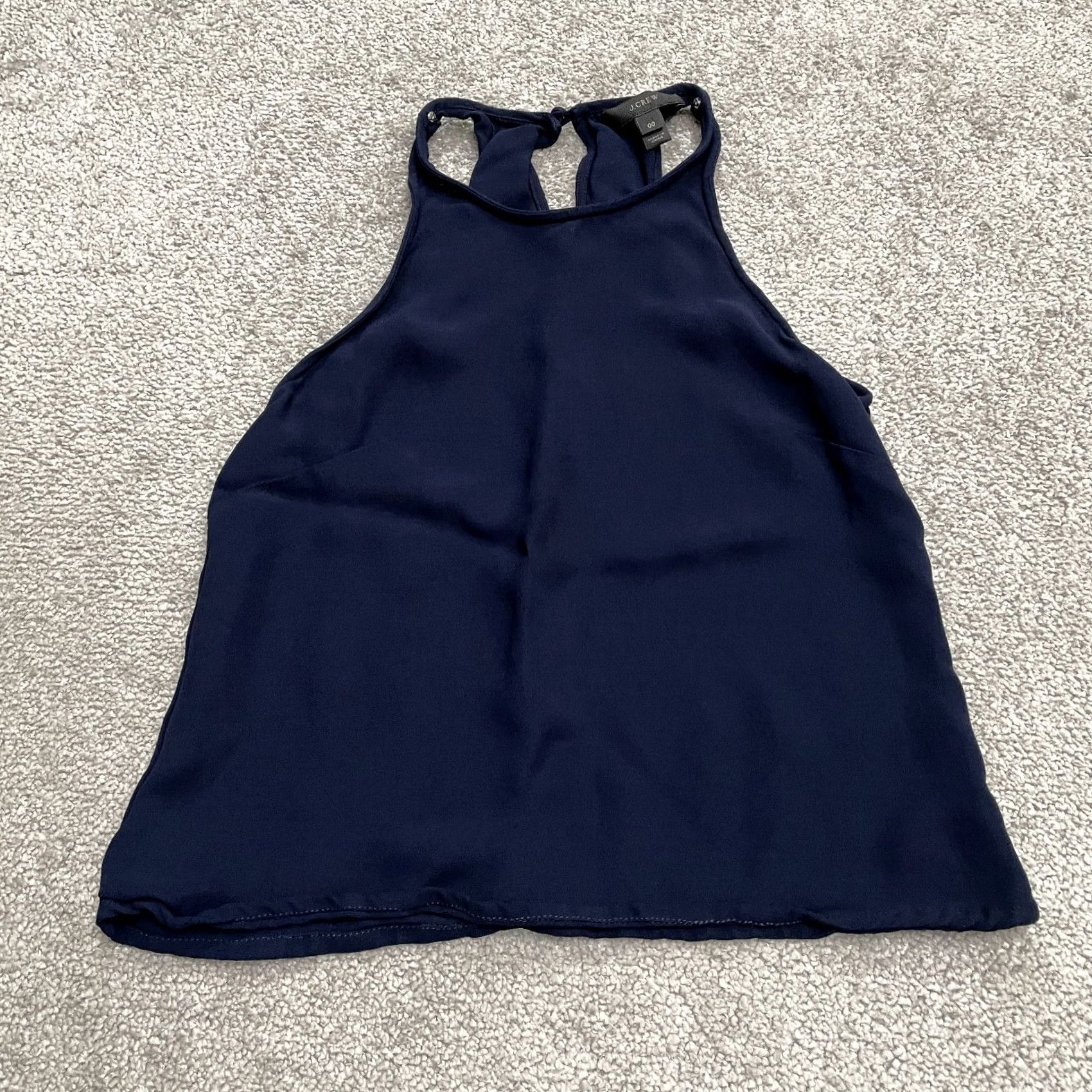 J.Crew J.CREW Halter Tank Top Womens 00 Navy Blue Sleeveless Viscose Casual Size XXS / US 00 / IT 34 - 2 Thumbnail