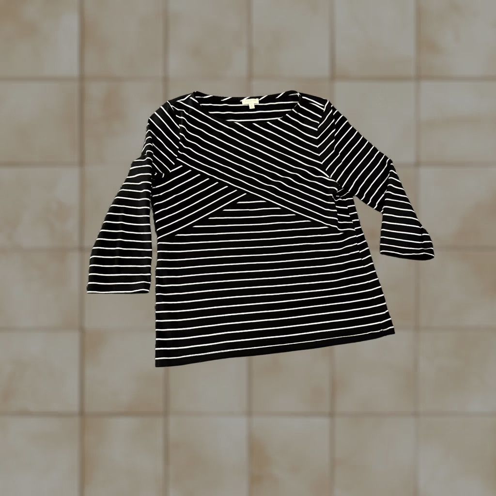 Talbots Talbots Womens Long Sleeve Top M Black White Striped Stretch Casual Blouse Knit Cotton Spandex Regular Size M / US 6-8 / IT 42-44 - 1 Thumbnail