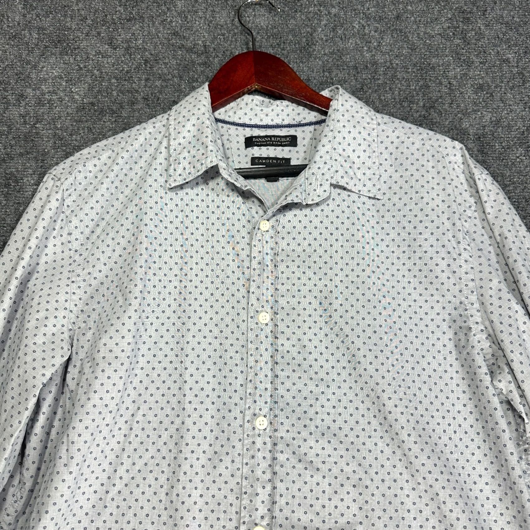 Banana Republic Banana Republic Shirt Mens L Camden Fit Blue Print Cotton Custom Wash Button Long Sleeve Collared Geometric Pattern Button-Up Vintage No Size US L / EU 52-54 / 3 - 4 Thumbnail
