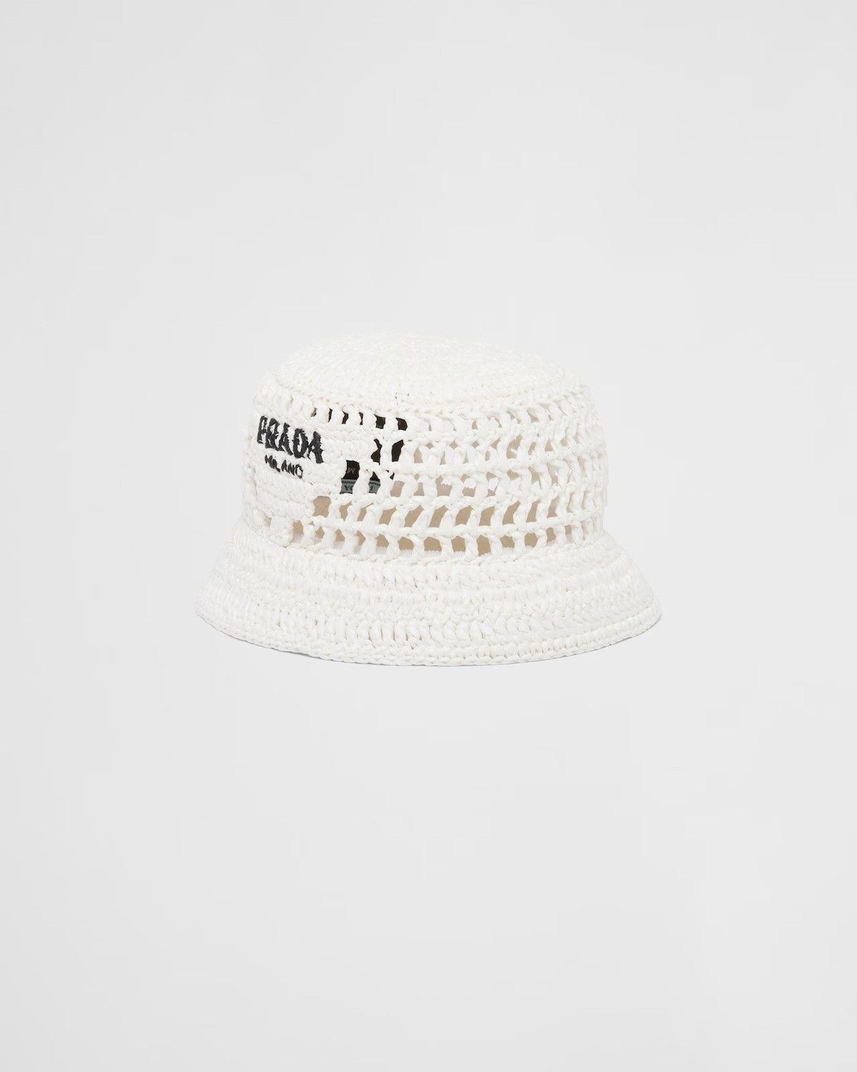 image of Prada Woven Fabric Bucket Hat in White, Women's