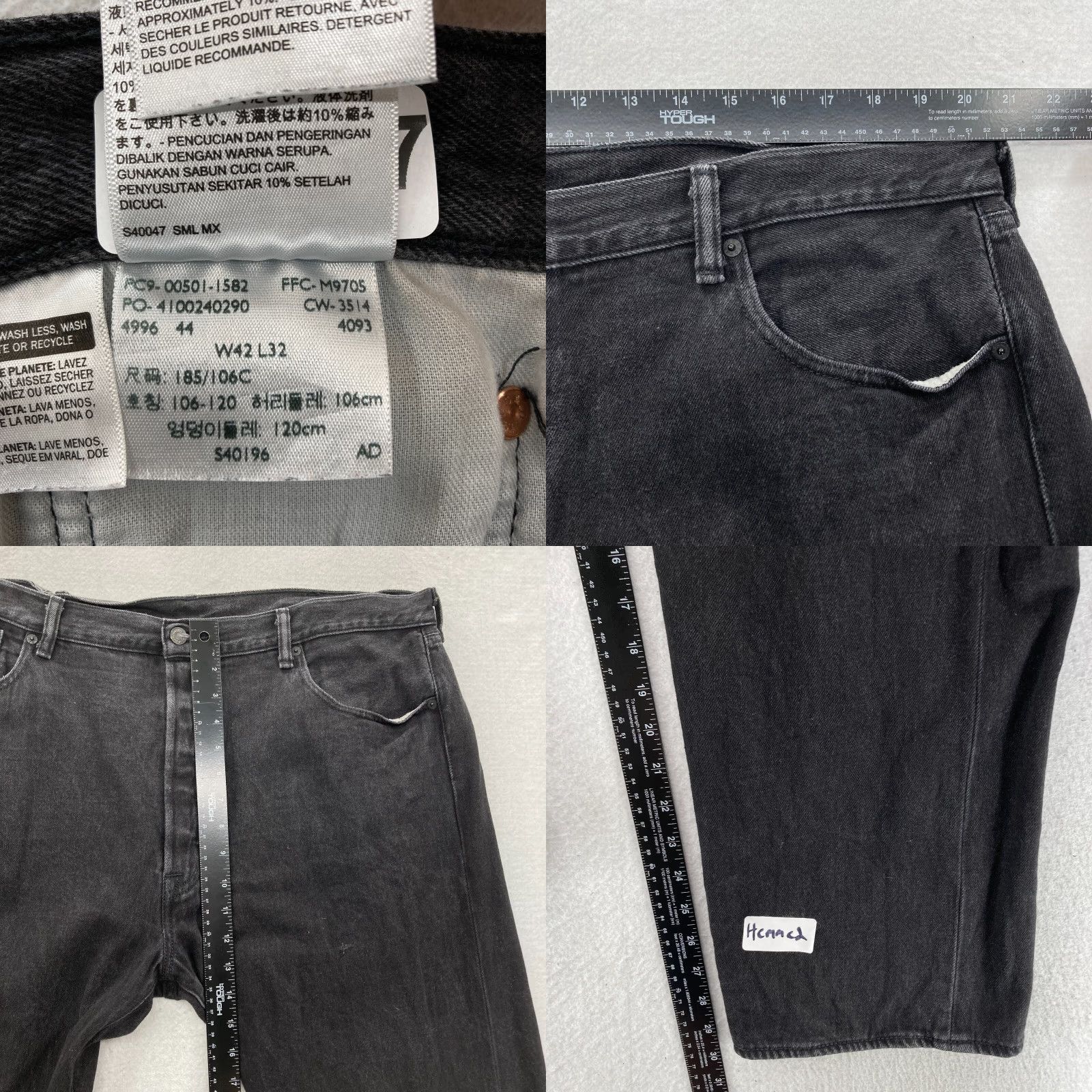 Levi's Levi's 501 XX Jeans Mens 42x30 Straight Black Denim Button Fly Mid Rise Grunge Size US 42 / EU 58 - 8 Thumbnail