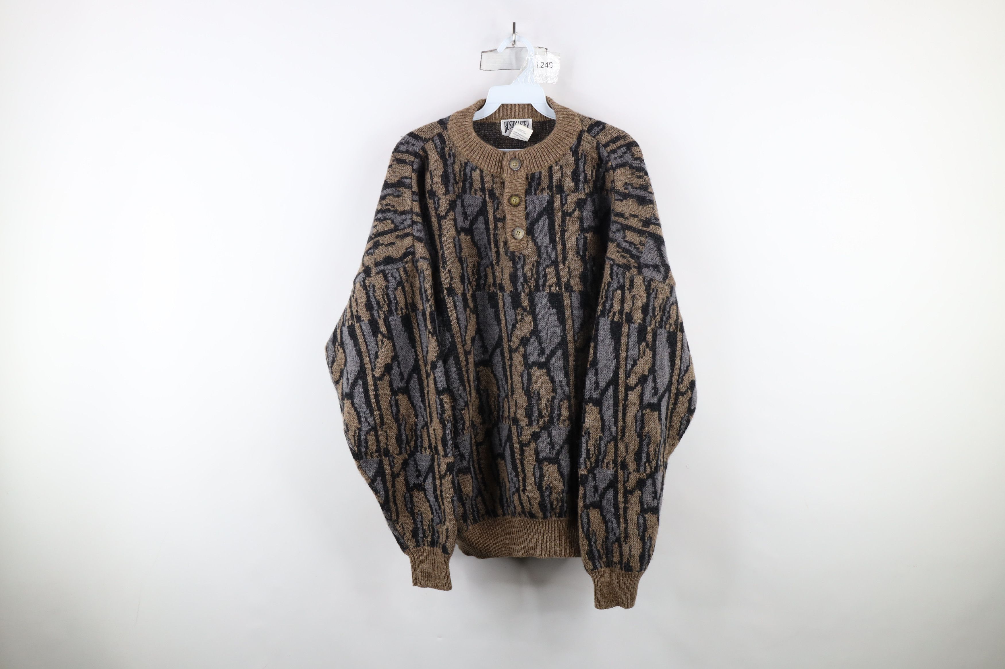Vintage 80s 90s Streetwear Knit Camouflage Henley Sweater