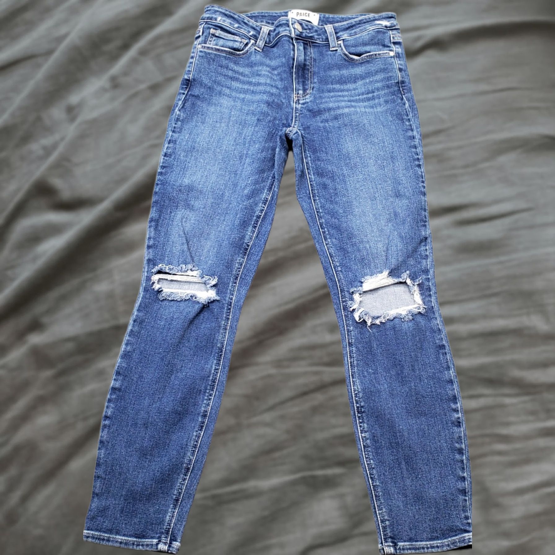Paige Paige Verdugo Crop Jeans Womens 27 Blue Denim Distressed Skinny Leg Size 27" / US 4 / IT 40 - 1 Thumbnail