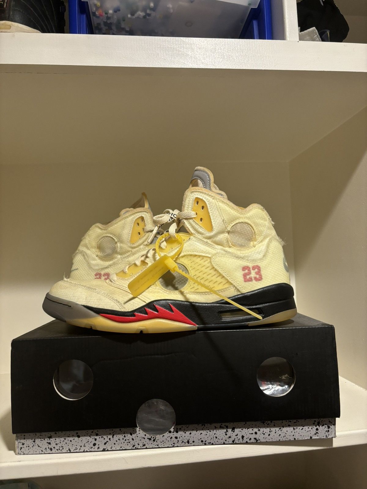 image of Jordan Brand 5 Off White Sail Shoes in Red, Men's (Size 13)