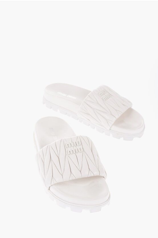 image of Miu Miu Quilted Leather Slides in White, Women's (Size 10)