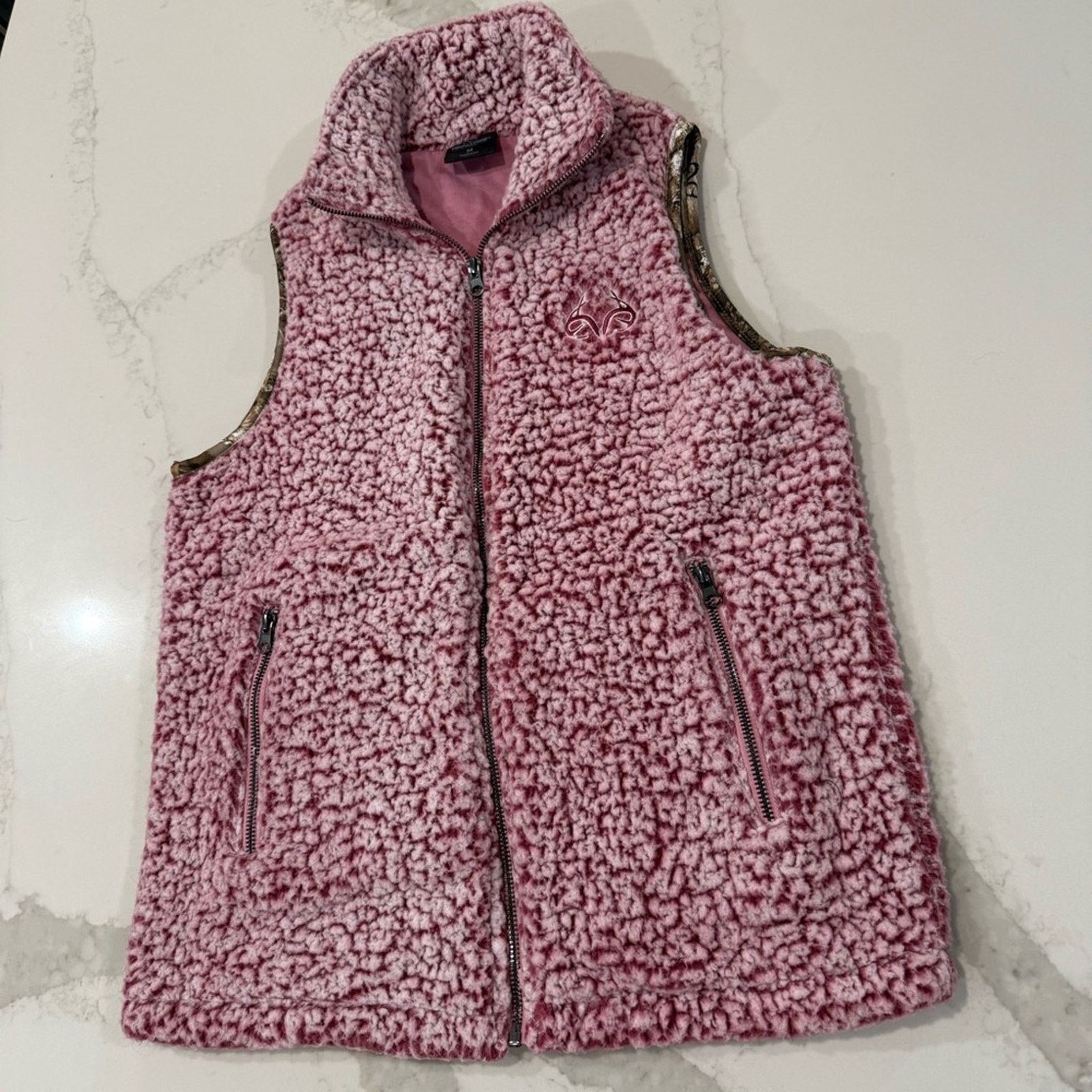 Realtree Real Tree Full Zip Sherpa Vest Women’s Medium Pink Camo Trim Size M / US 6-8 / IT 42-44 - 2 Thumbnail