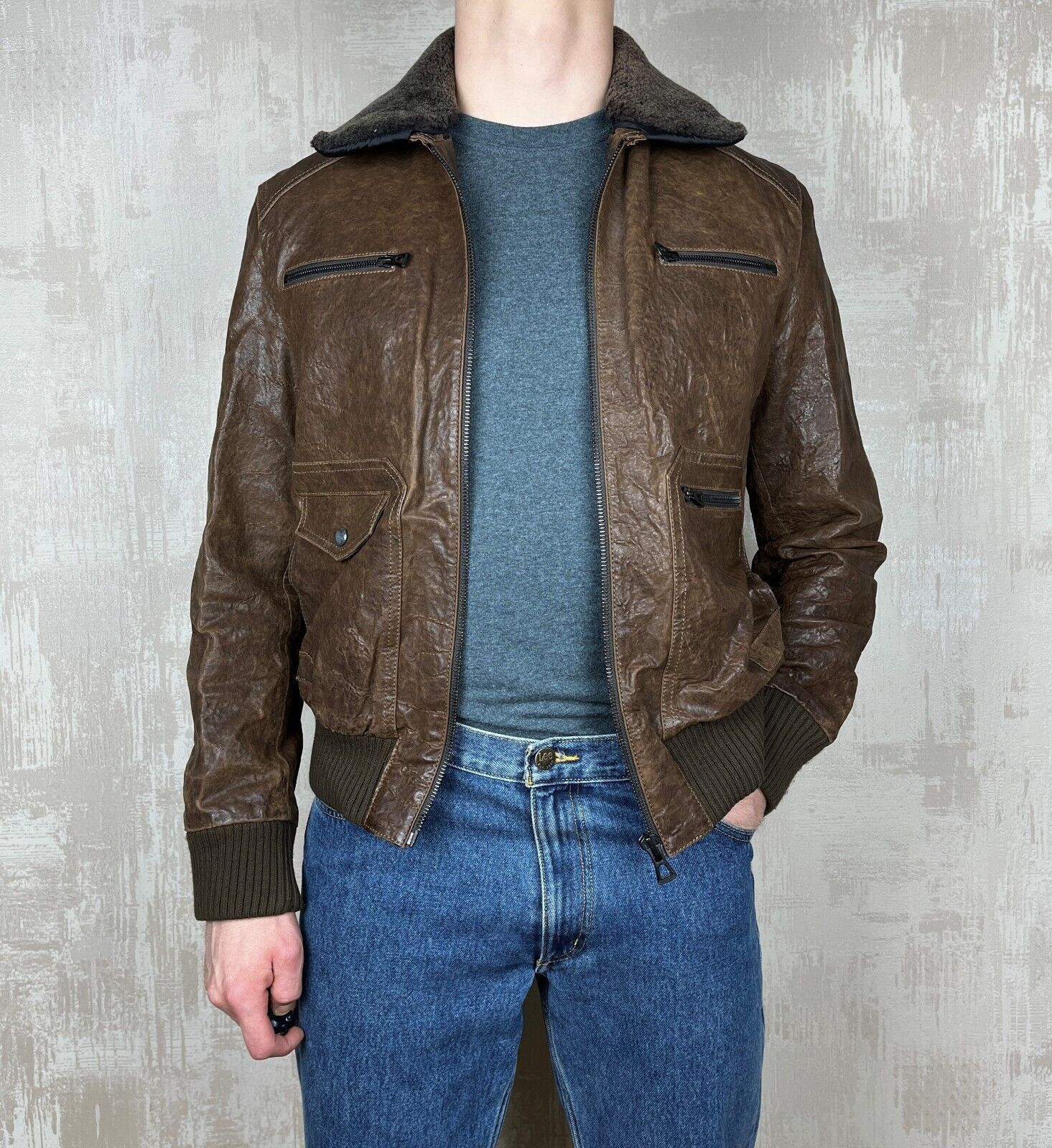 Hugo Boss Hugo Boss Orange Aviator Leather Bomber Jacket Distressed Size US M / EU 48-50 / 2 - 3 Thumbnail