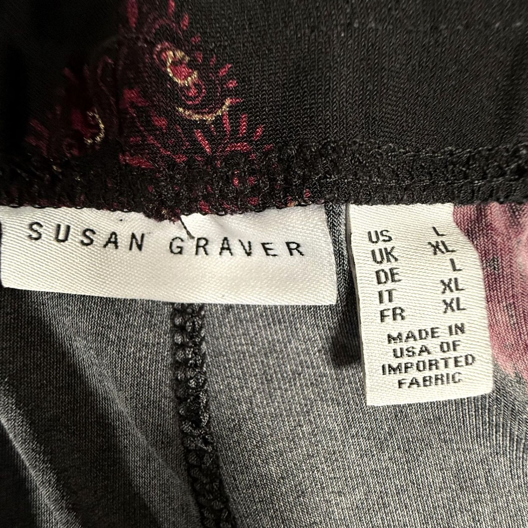Vintage Susan Graver Pants Womens XL Black Red Paisley Stretch Pull On Boho Festival Size 36" / US 14 / IT 50 - 2 Thumbnail