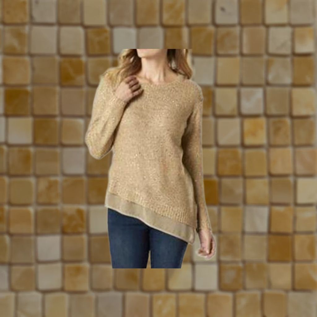 Vintage WOMENS JACLYN SMITH SEQUIN SWEATER ASYMMETRICAL HEM HOLIDAY GOLD XXL KNIT SWEATER Size XXL / US 16-18 / IT 52-54 - 1 Preview