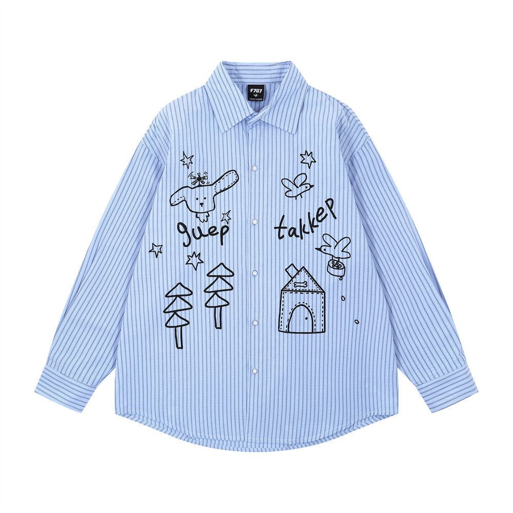 Vintage Men's casual loose graffiti cartoon long-sleeved shirt Size US M / EU 48-50 / 2 - 1 Thumbnail