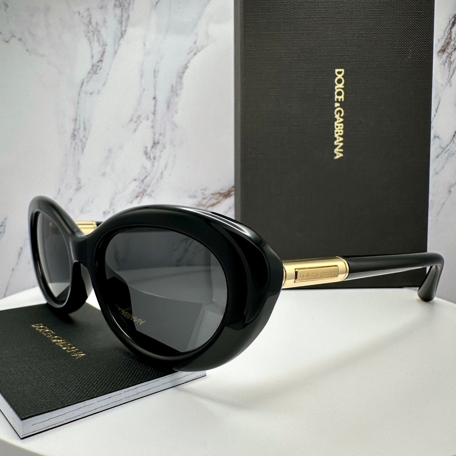 Dolce & Gabbana New Dolce & Gabbana Sunglasses Black Oval Cat Eye Gold Metal Size ONE SIZE - 3 Thumbnail