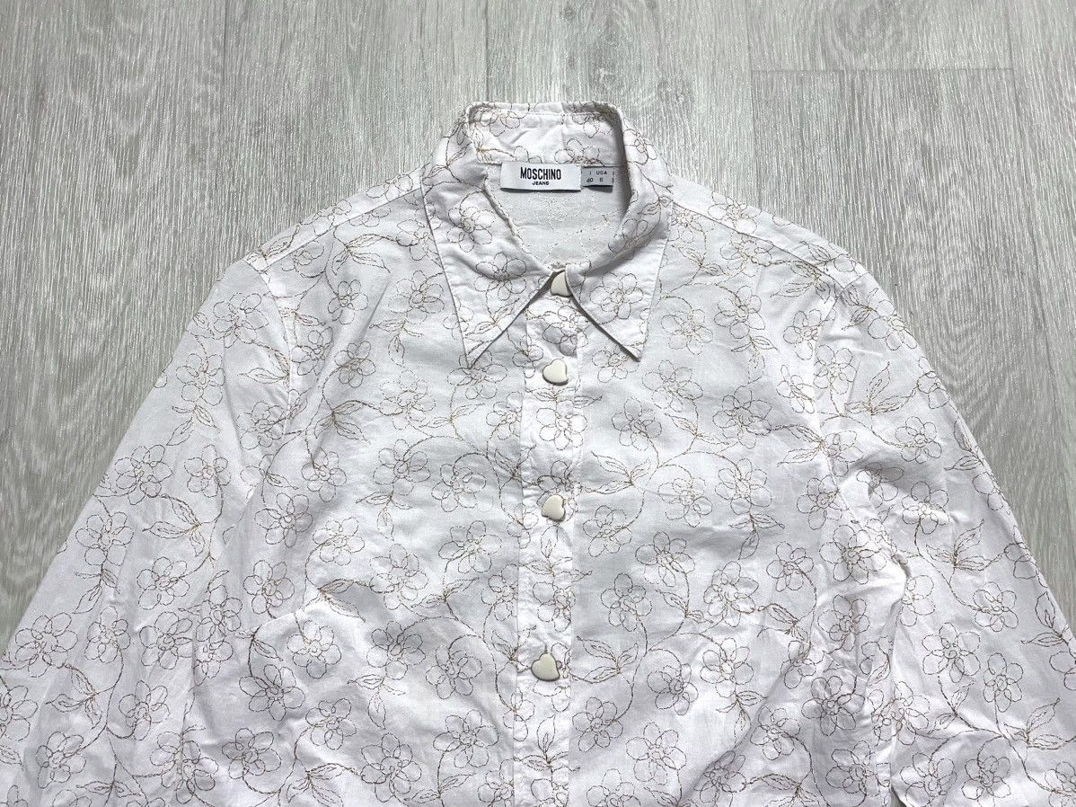 Moschino Women’s Moschino White Shirt Golden Floral Embroidery Decor Size S / US 4 / IT 40 - 10 Thumbnail