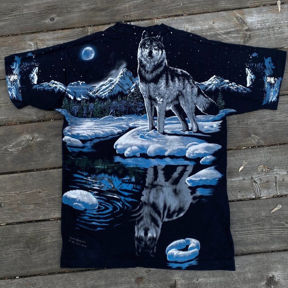Liquid Blue × Vintage Vintage 1995 Liquid Blue T Shirt AOP Large John Connell Wolf Size US L / EU 52-54 / 3 - 2 Thumbnail