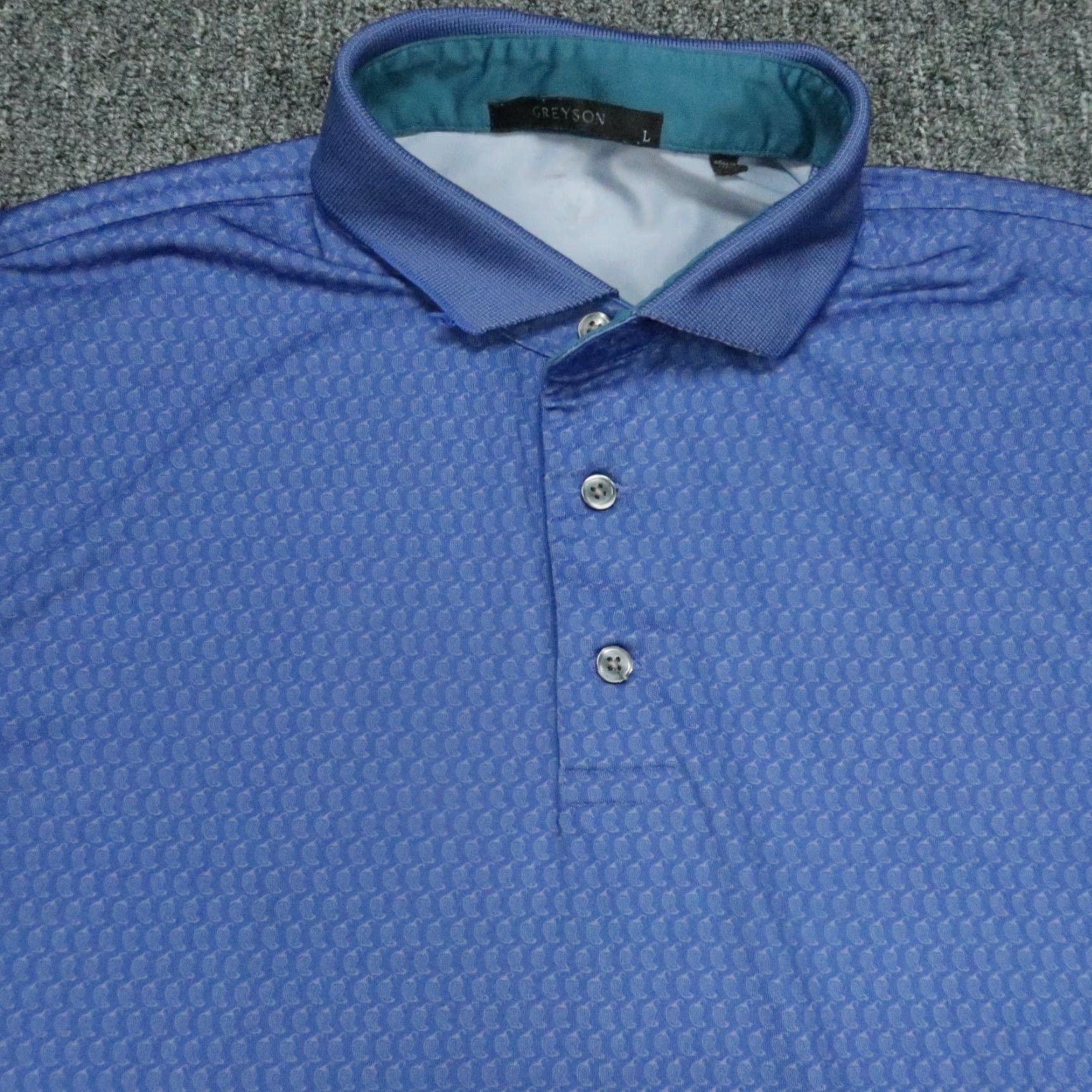Vintage Greyson Polo Shirt Mens Large Blue Short Sleeve Golf Activewear Lightweight Breathable Stretch Regular Fit 50/50 Blended Fabric Concrete Size US L / EU 52-54 / 3 - 2 Thumbnail