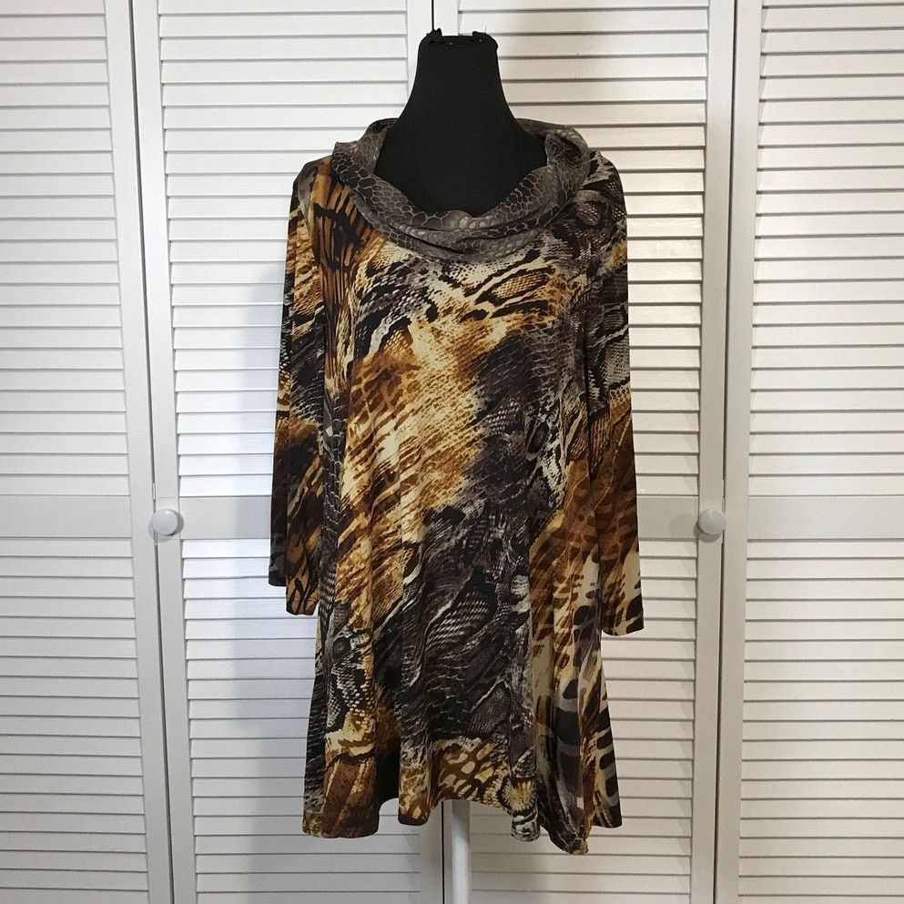 Other Susan Graver Liquid Knit Animal Cowl Neck Tunic Blouse L Size L / US 10 / IT 46 - 1 Thumbnail