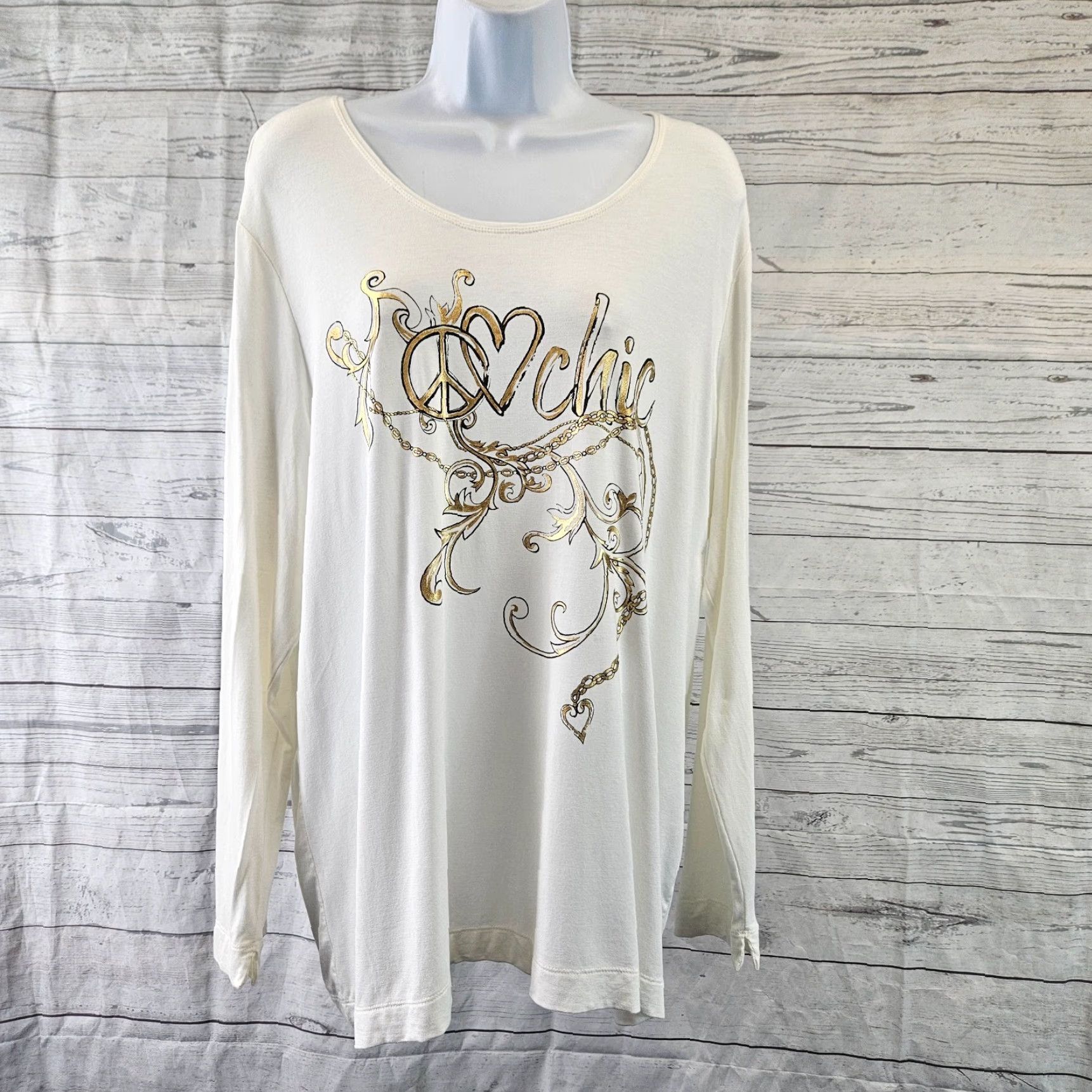 Vintage Chico's Womens Ultimate Tee 2XL Ivory Gold Long Sleeve Rayon Blend Shirt Adult Womens Size XXL / US 16-18 / IT 52-54 - 2 Thumbnail