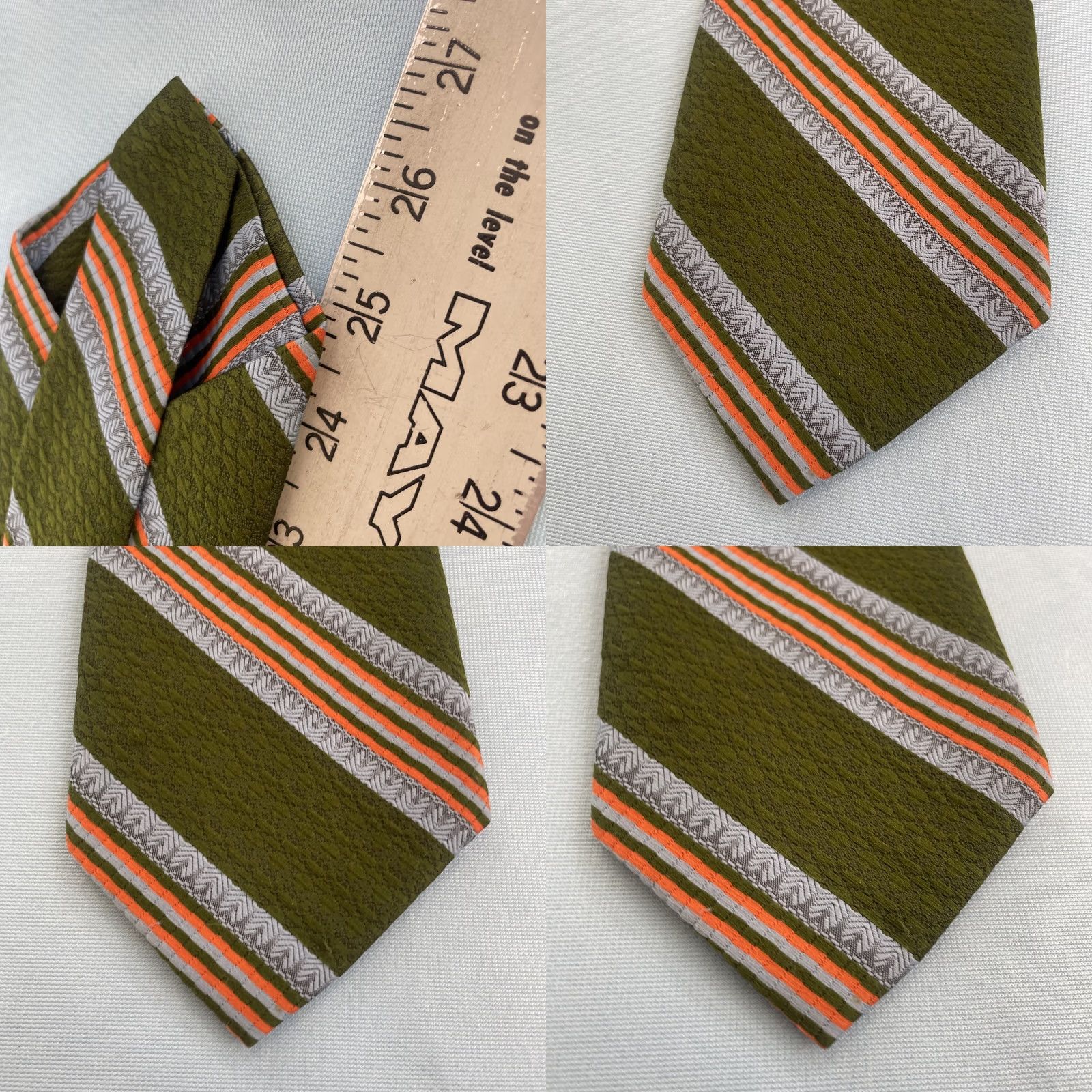 Haband Vtg Haband's Repp Tie Southern Western Rockabilly Necktie Green Orange Gray 3.5x54 Striped, Polyester, Vintage, Designer, Men, One Size Size ONE SIZE - 8 Thumbnail