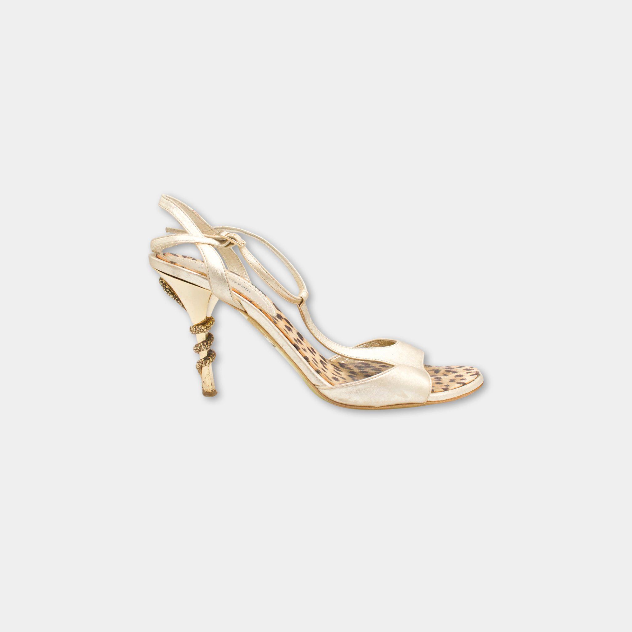 Roberto Cavalli Cavalli Snake Golden Heels Size US 8.5 / IT 38.5 - 1 Thumbnail