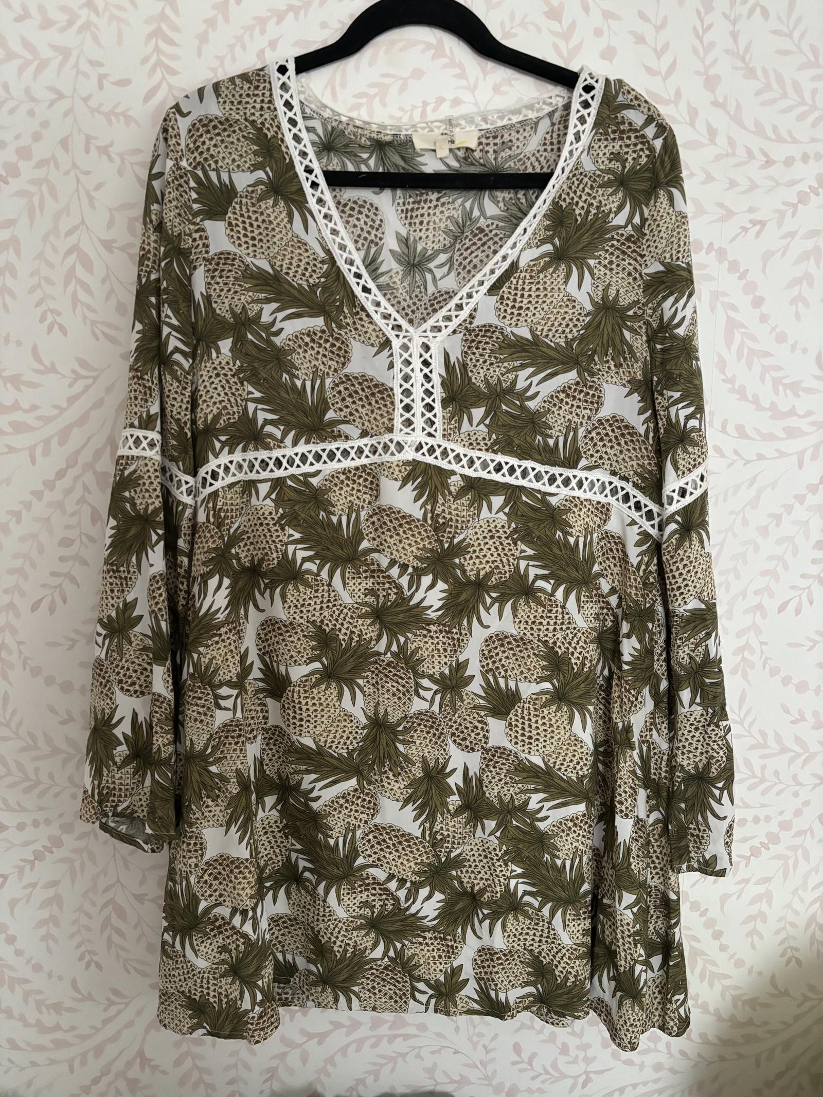 Designer EUC Entro Pineapple Boho Print Shift Dress/Tunic sz L Size L / US 10 / IT 46 - 2 Thumbnail
