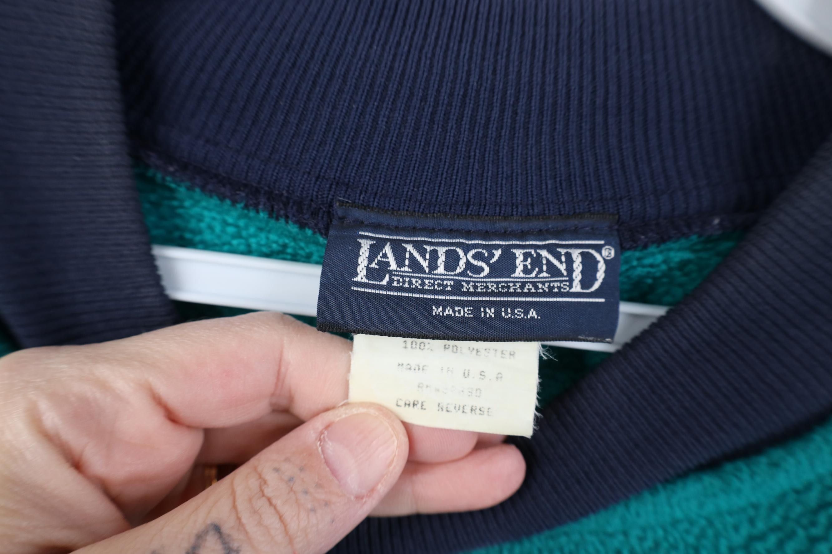 Lands' End Vintage 90s Lands End Ringer Fleece Sweatshirt Teal USA Size US M / EU 48-50 / 2 - 6 Thumbnail