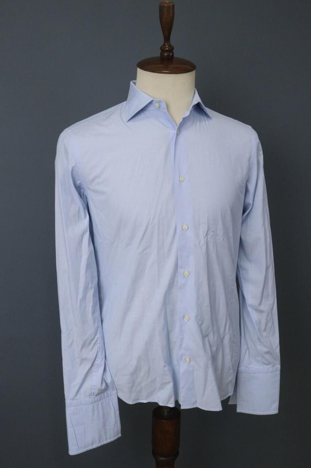 Designer Boggi Blue Cotton Collared Button Front Dress Shirt Size 40 Size 38R - 6 Thumbnail