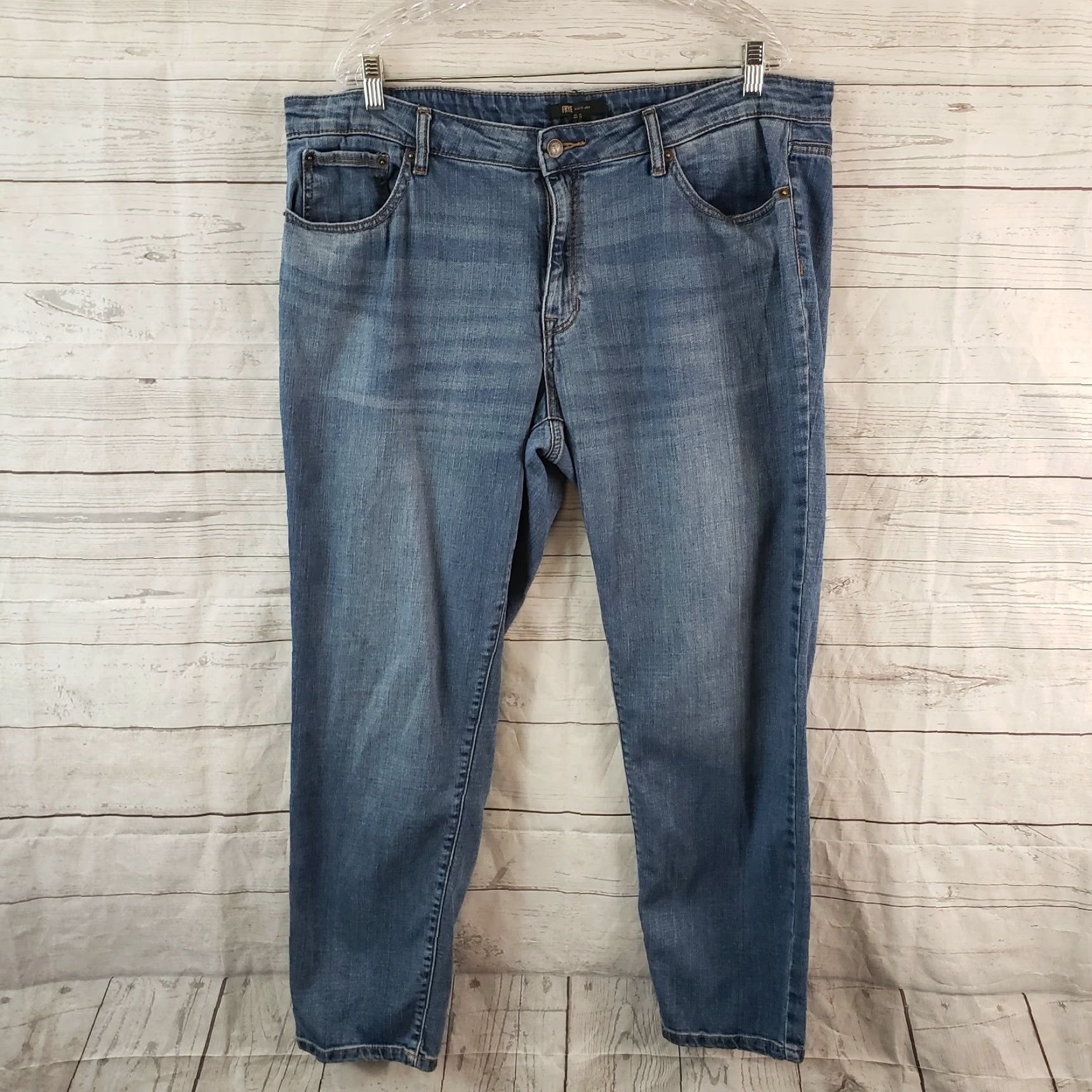 Frye Frye Jeans Womens Size 14 Blue High Rise Cotton Blend Denim 28.5 Inseam Womens Jeans Boyfriend Rise 11" Regular Pattern Solid Zip Vintage N/A Size 36" / US 14 / IT 50 - 2 Thumbnail