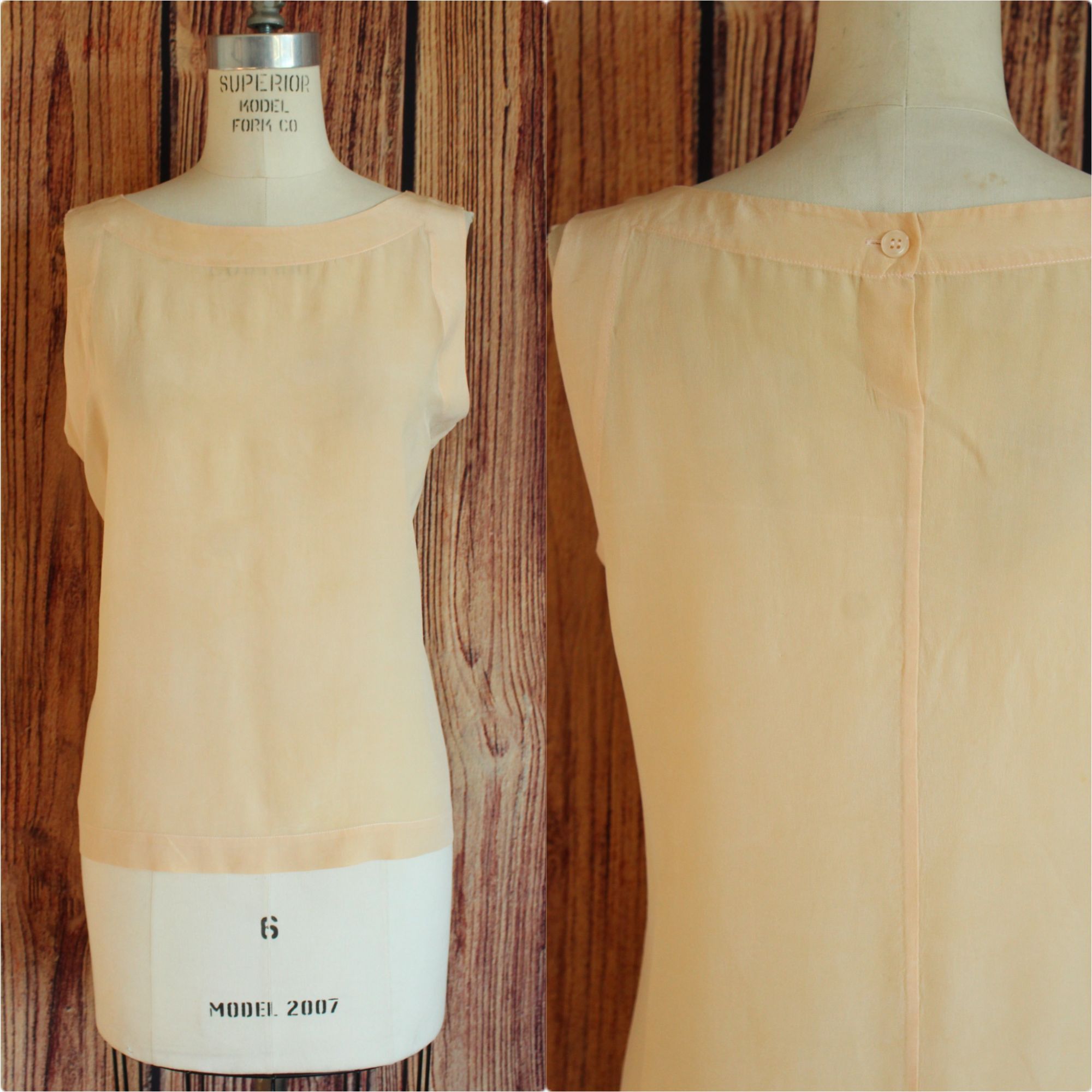 Other Womens Ivory Silk Blouse, Sleeveless Shell, Button in Back, Size L / US 10 / IT 46 - 1 Thumbnail