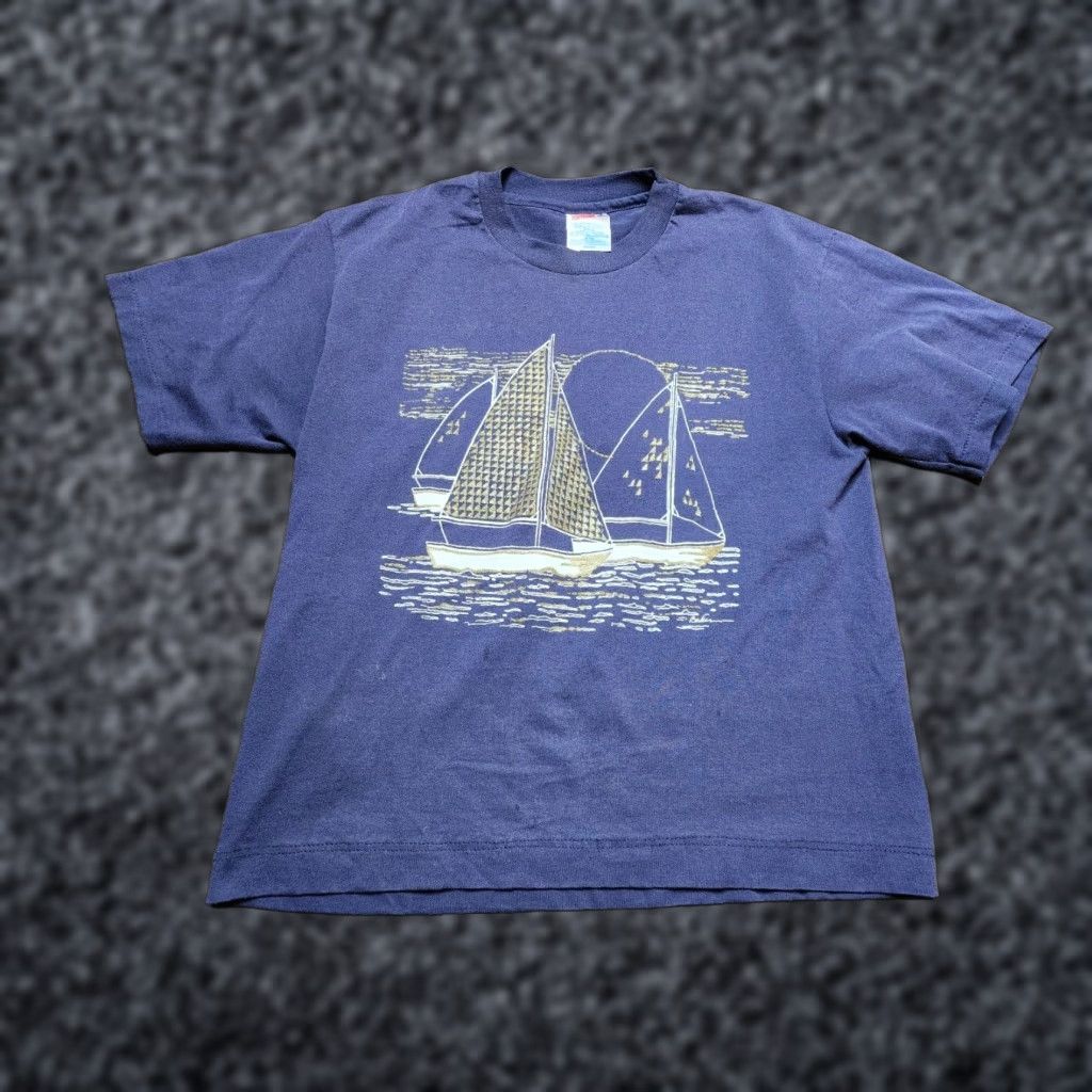 Hanes VINTAGE Hanes 90s Blue Boat T-Shirt Mens Medium Single Stitch Sailing USA Size US M / EU 48-50 / 2 - 1 Thumbnail