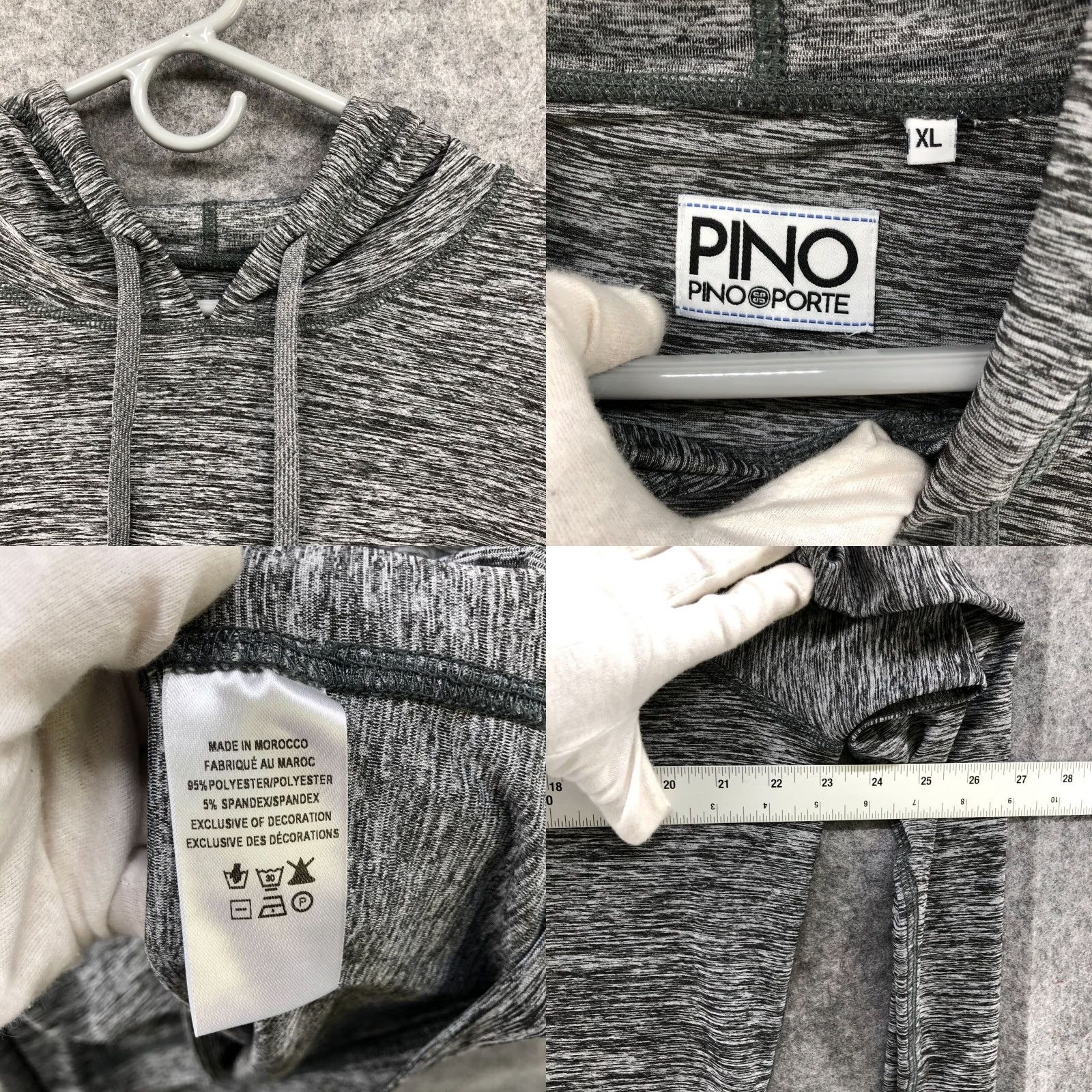 Vintage Pino Porte Mens Gray Heather Active Hoodie XL Lightweight Zip Pocket Hoodie Mens XL Gray Heather Zip Pocket Lightweight Polyester Fleece Activewear Size US XL / EU 56 / 4 - 8 Thumbnail