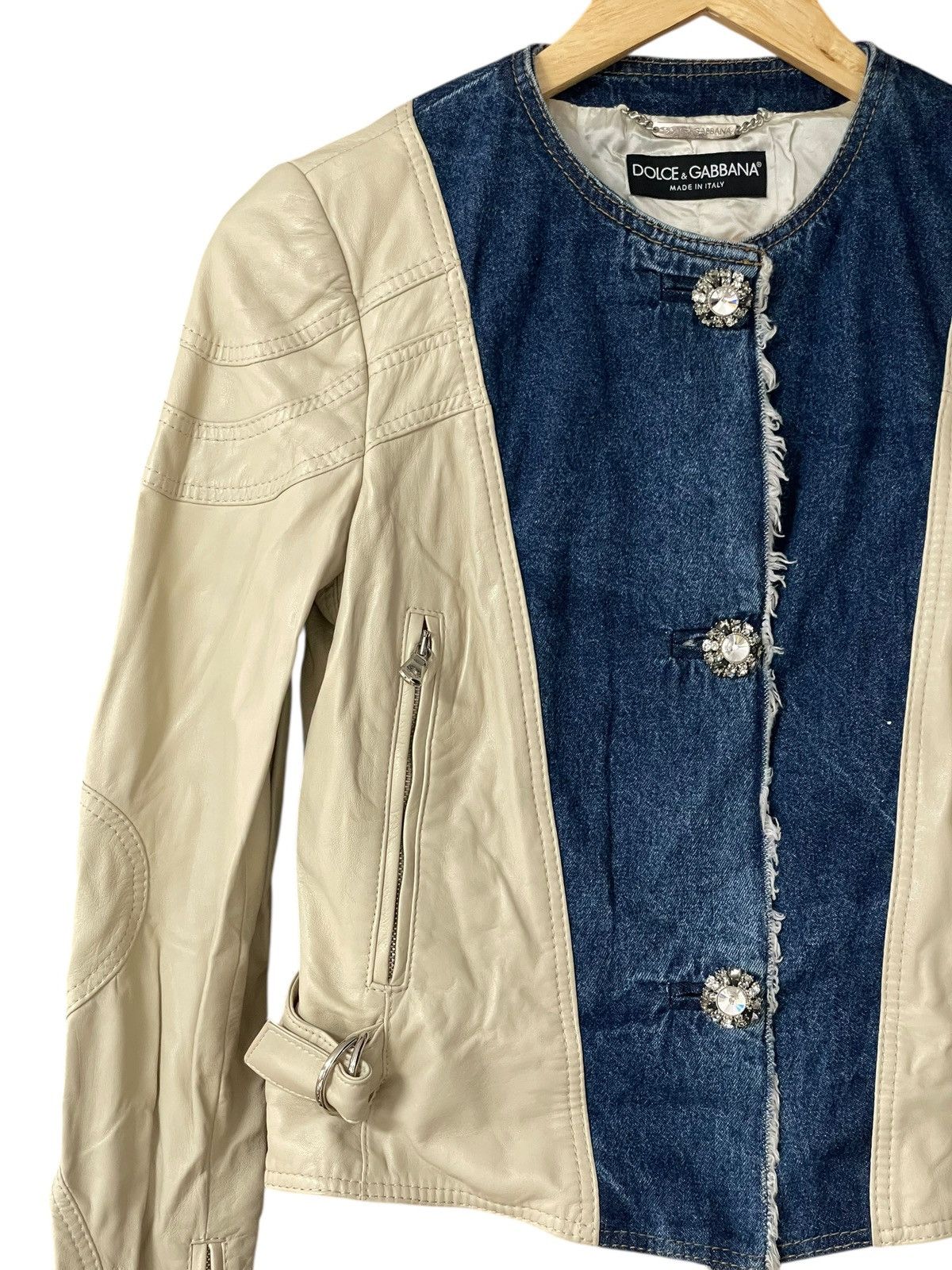 Dolce & Gabbana Dolce & Gabbana Denim Sheepskin Crystal Button Jacket Size S / US 4 / IT 40 - 3 Thumbnail