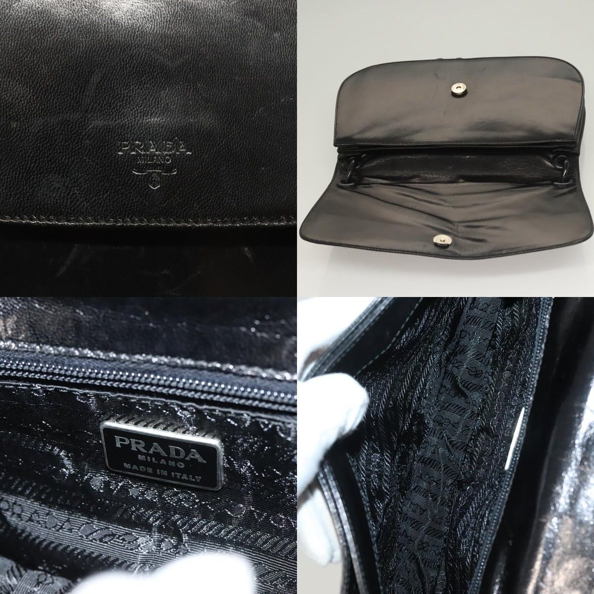 Prada PRADA Chain Shoulder Bag Leather Black Size ONE SIZE - 11 Thumbnail