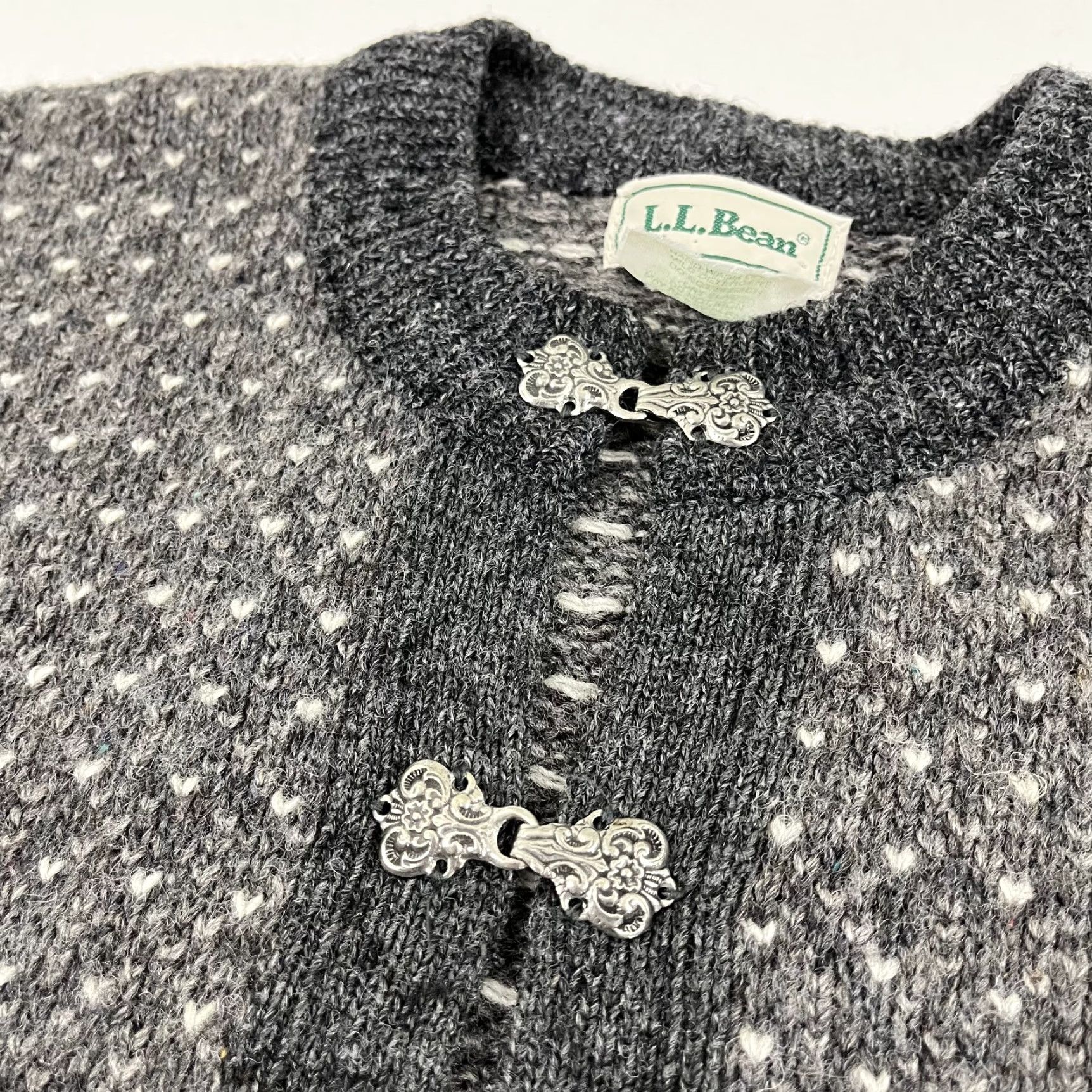 Vintage VTG L.L. Bean Cardigan Sweater Womens Small Gray Wool Birds Eye Metal Clasp Norway Ladies Size S / US 4 / IT 40 - 3 Thumbnail
