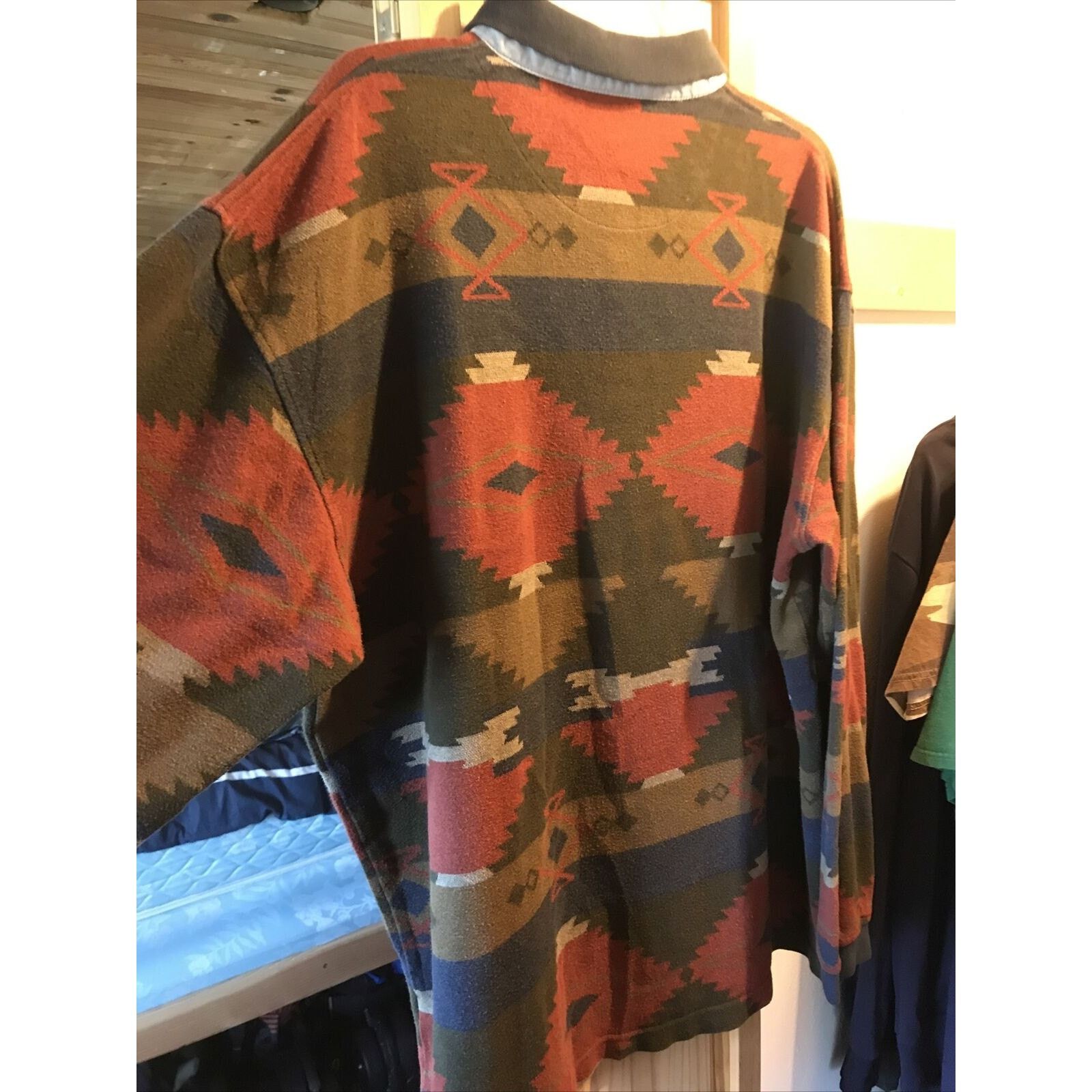 Other Skyr Vintage Mens XL Aztec Tribal Print LS Cotton Polo Shirt Size US XL / EU 56 / 4 - 10 Thumbnail