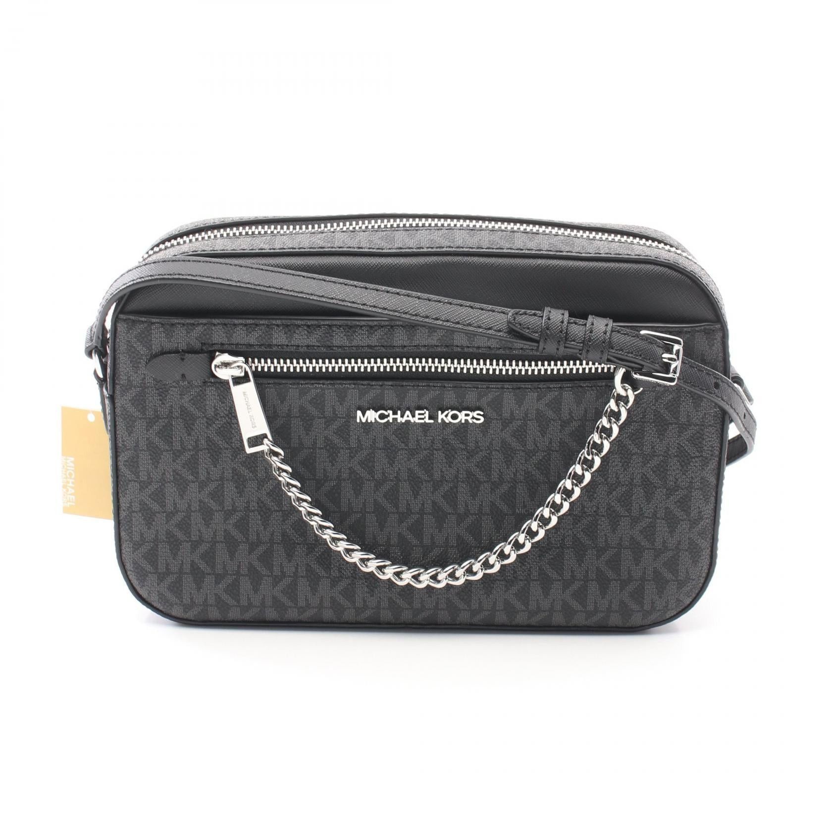 Michael Kors Jet Set Item Items Shoulder Bag Coated Canvas Leather Black