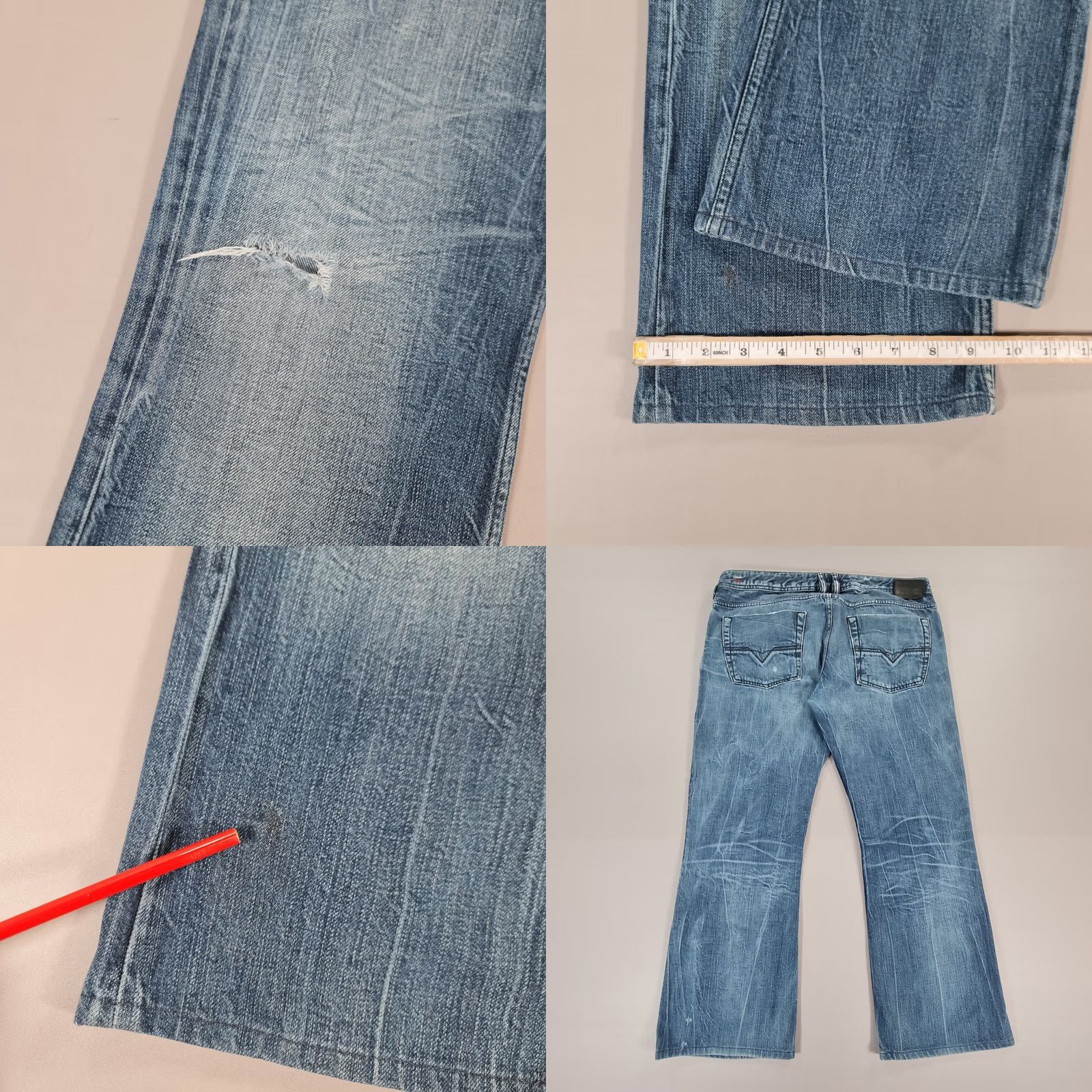 Diesel Diesel Zathan Jeans Mens Regular Bootcut Denim Distressed 5-Pocket W36 L28 Blue 100% Cotton Button Fly Vintage No N/A Size US 36 / EU 52 - 8 Thumbnail