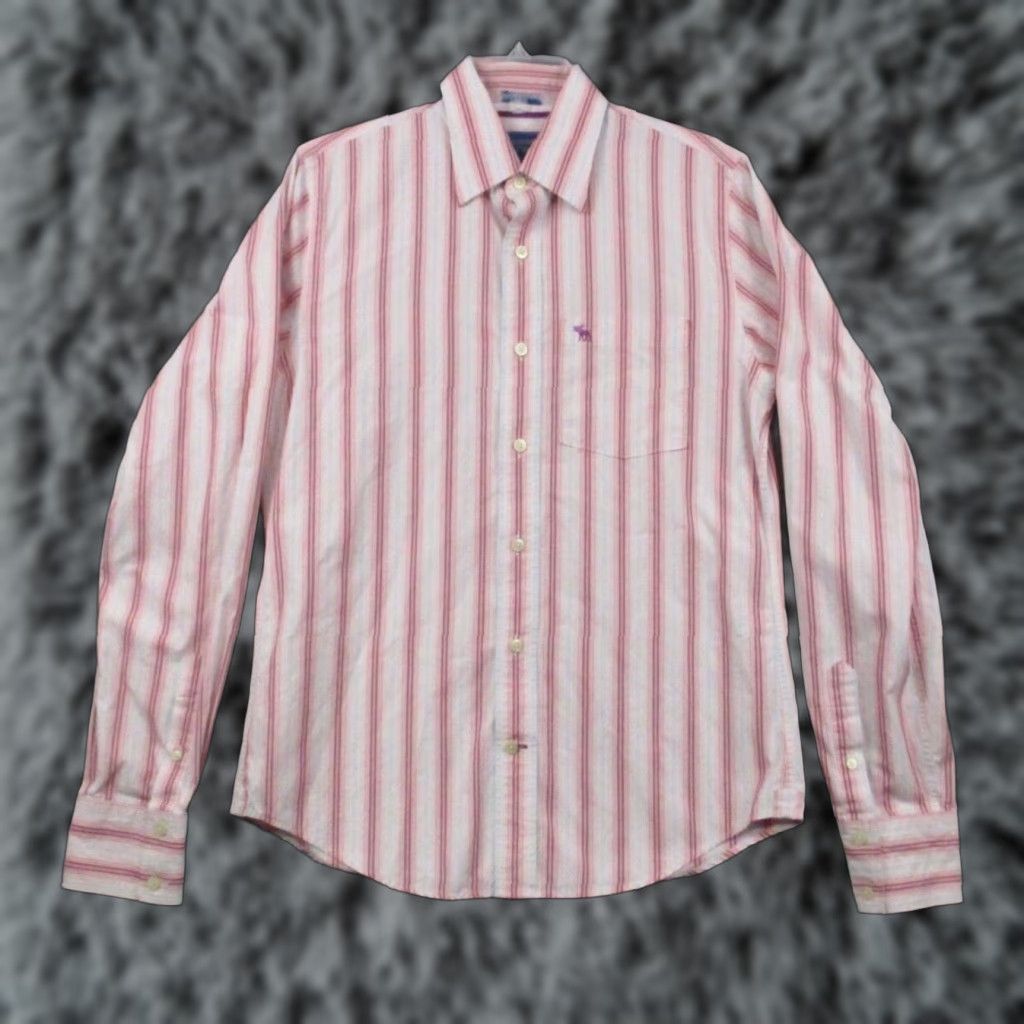 Abercrombie & Fitch VINTAGE Abercrombie & Fitch Shirt Men Button-Up Pink White Stripe Medium Airthletic 40 in Chest Striped Long Sleeve Cotton Size US M / EU 48-50 / 2 - 1 Thumbnail
