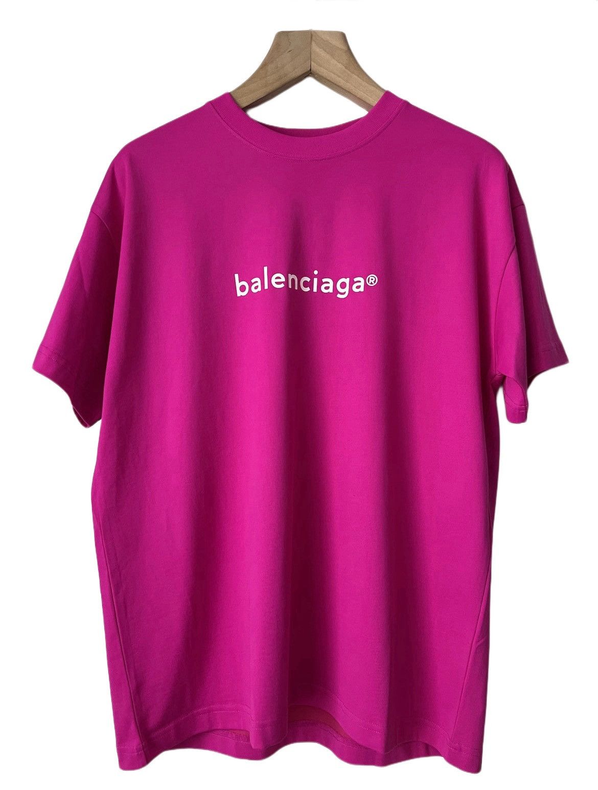 image of Balenciaga Unisex Fuchsia Lowercase Logo Tee in Pink, Men's (Size Large)