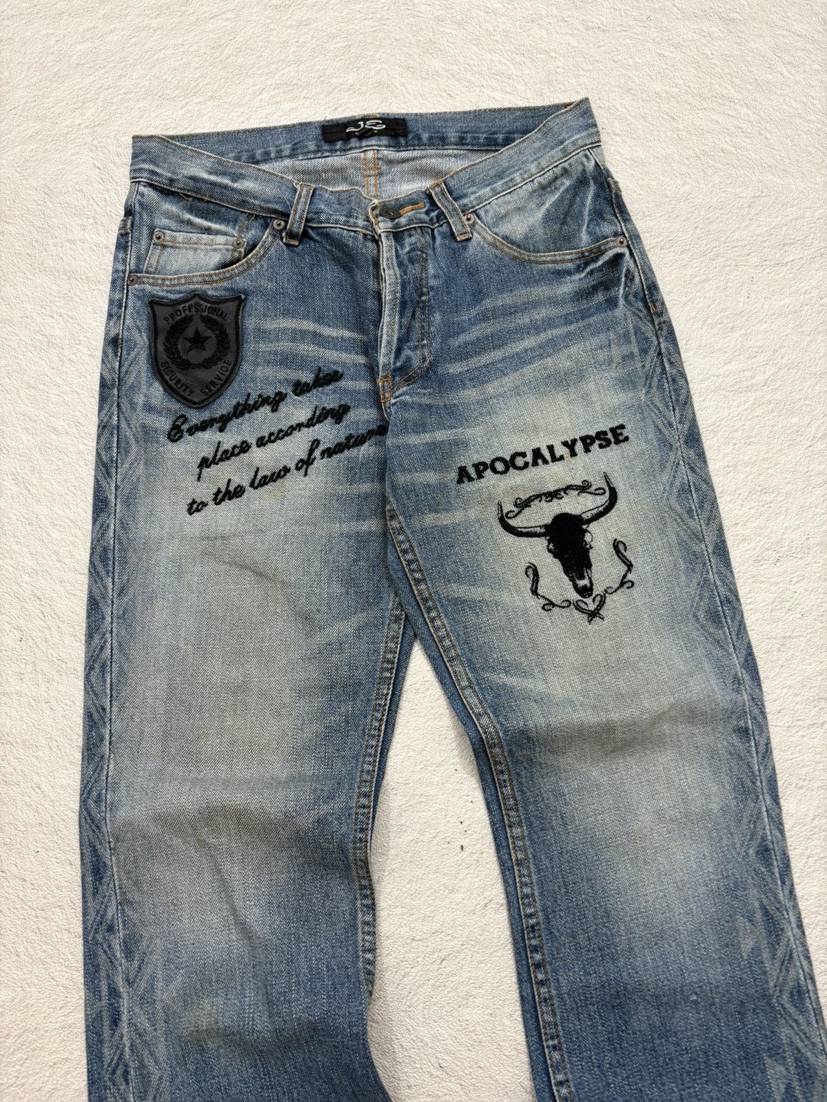 Japanese Brand 00s Apocalypse Graphic Denim Y2K Rock Biker Washed Navajo Size US 28 / EU 44 - 2 Thumbnail