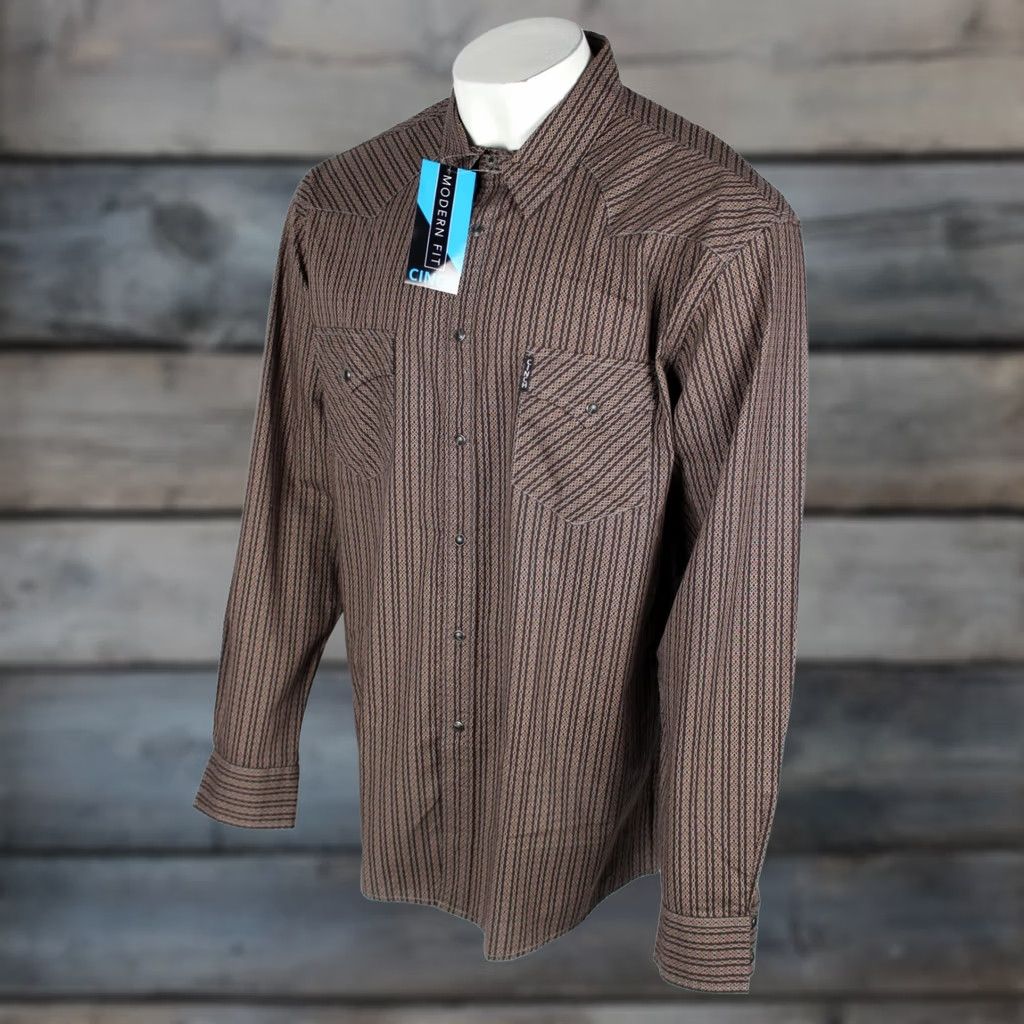 Vintage Cinch Men's Modern Fit Western Snap Button Shirt Long Sleeve XXL Brown Geo Size US XXL / EU 58 / 5 - 1 Thumbnail