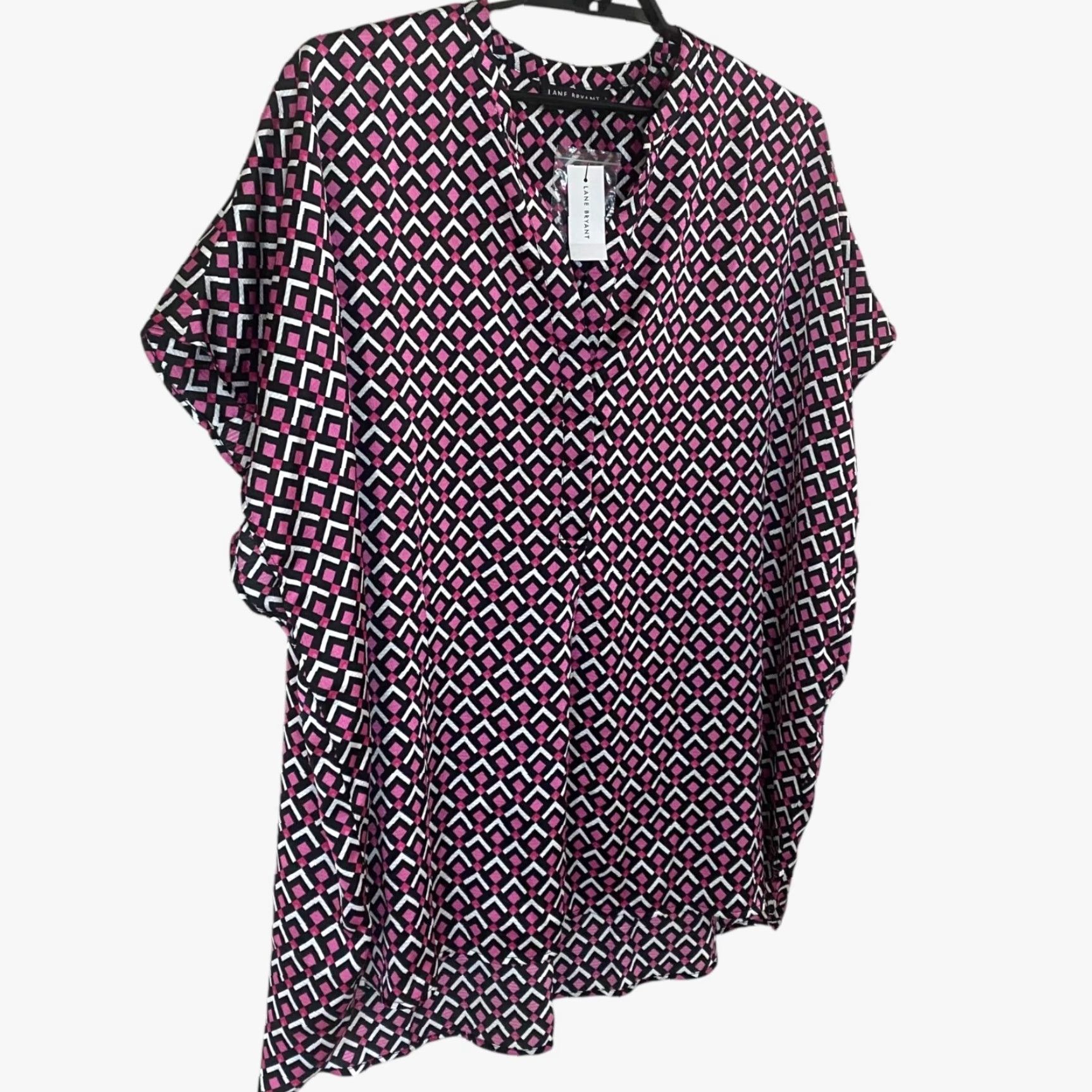Vintage Lane Bryant Blouse Geometric Pink/Black Womens Size 26/28 New Size 4XL / US 24-26 - 3 Thumbnail