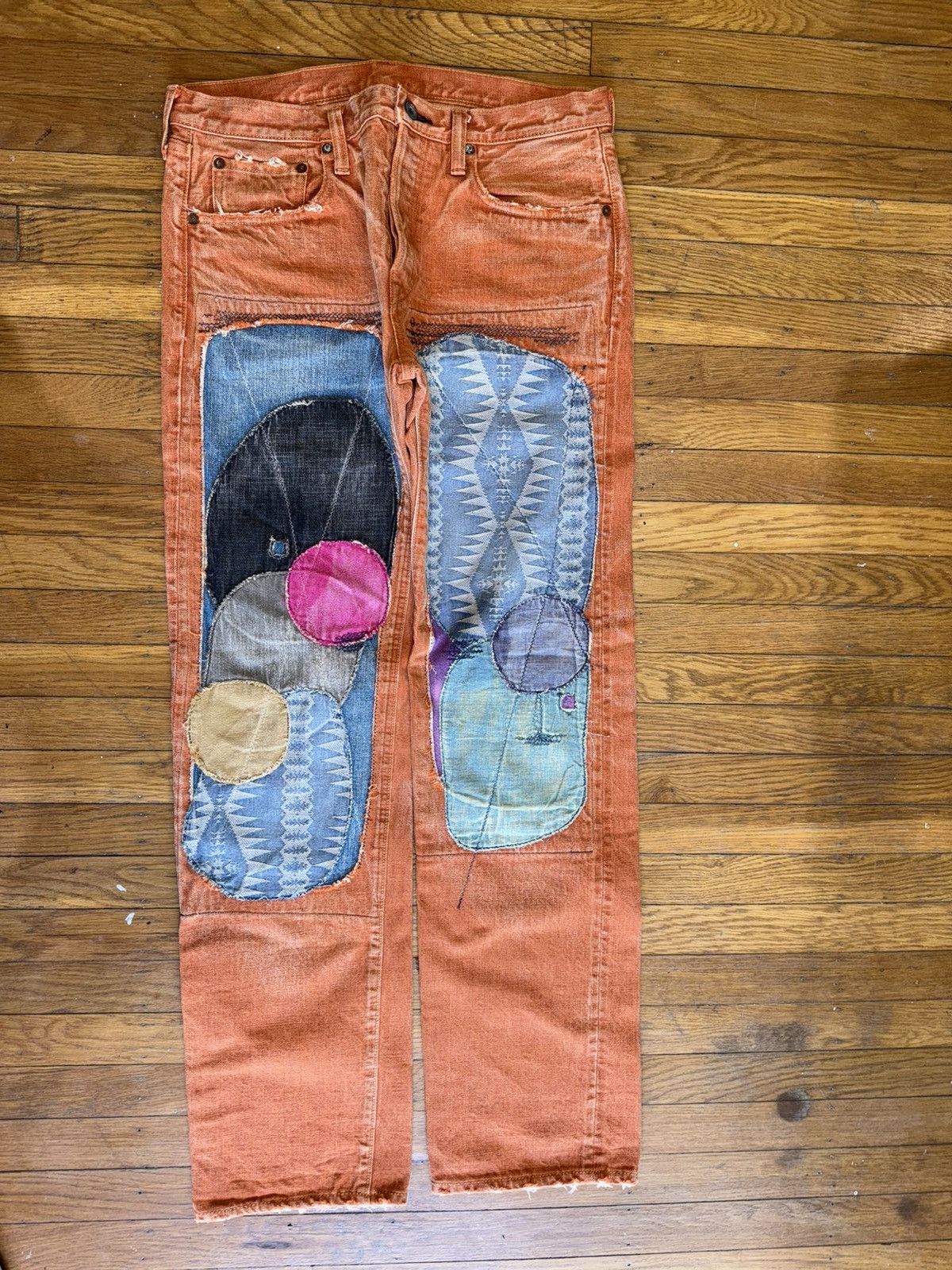 Kapital Kapital Boro Patchwork Repair Denim - Orange Garment Dyed Size US 34 / EU 50 - 4 Thumbnail