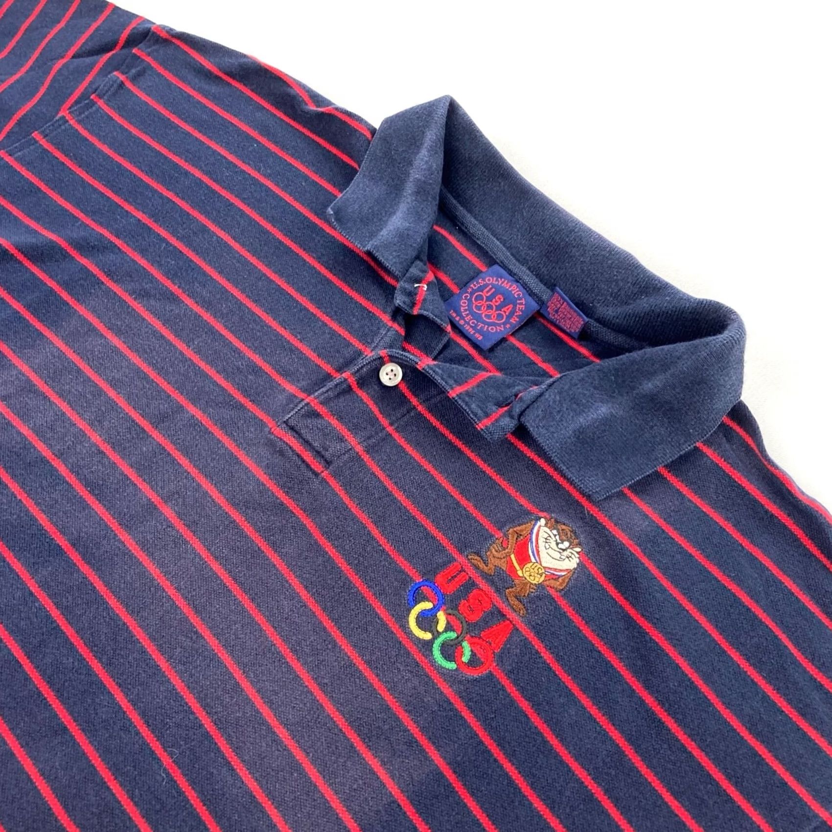 Vintage USA Olympic Men’s Looney Tunes Polo Shirt Blue Striped XL Size US XL / EU 56 / 4 - 2 Thumbnail