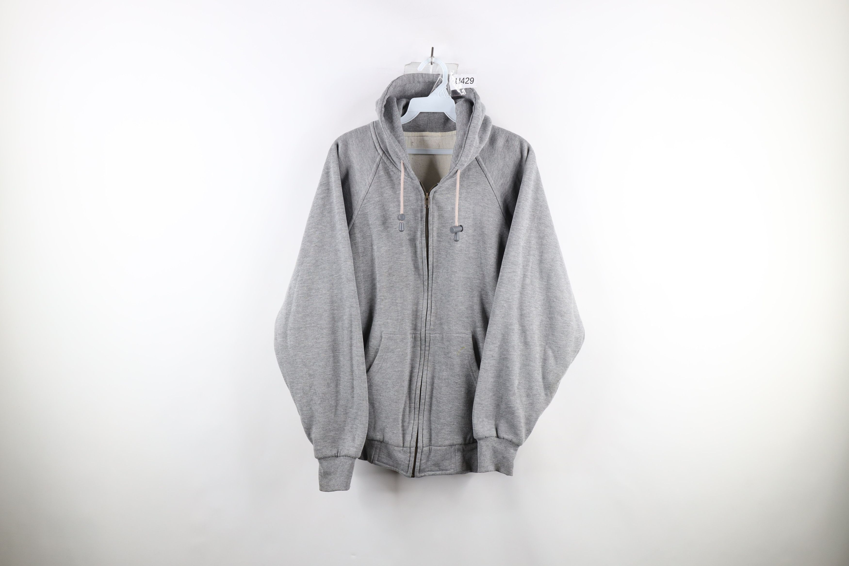 Vintage 90s Streetwear Blank Thermal Lined Full Zip Hoodie