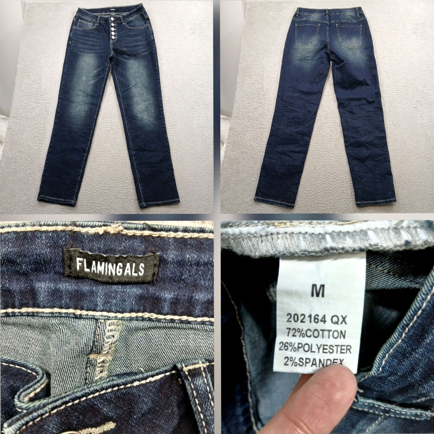 Vintage Flamingals High Rise Button Fly Straight Leg Jeans Womens Size M Blue EUC Size 32" / US 10 / IT 46 - 2 Thumbnail