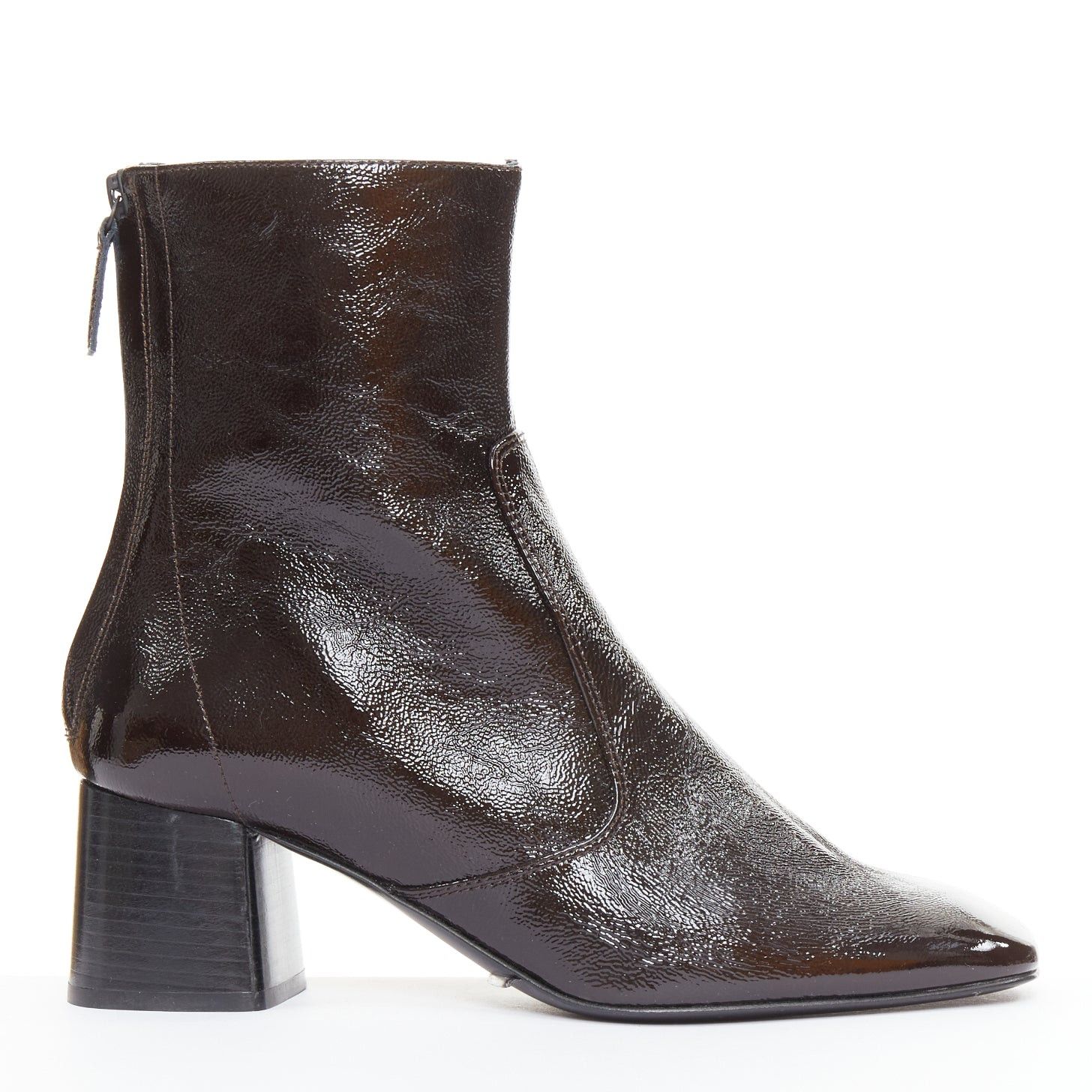 Sandro SANDRO chocolate cracked cow leather square toe block heel ankle boots EU38 Size US 8 / IT 38 - 1 Thumbnail