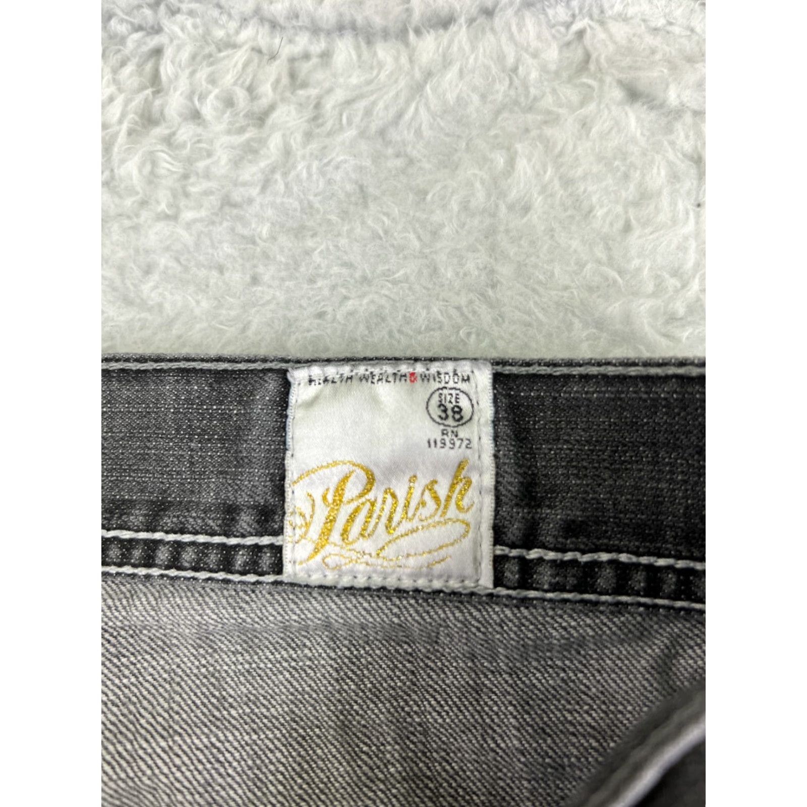 Denime Parish Jeans Mens 38 Black Denim Straight Leg Button Fly Embellished 90s Money Designer Vintage Relaxed 5-Pocket Black Mens Jeans Size US 38 / EU 54 - 7 Thumbnail