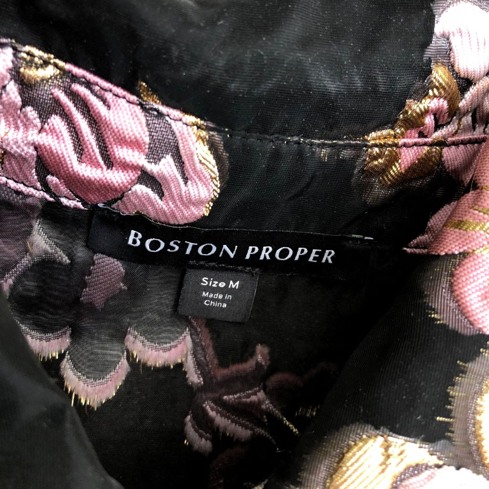 Boston Proper Boston Proper Shirt Women's MED Black Floral Embroidered Button-Up Top Size M / US 6-8 / IT 42-44 - 5 Thumbnail