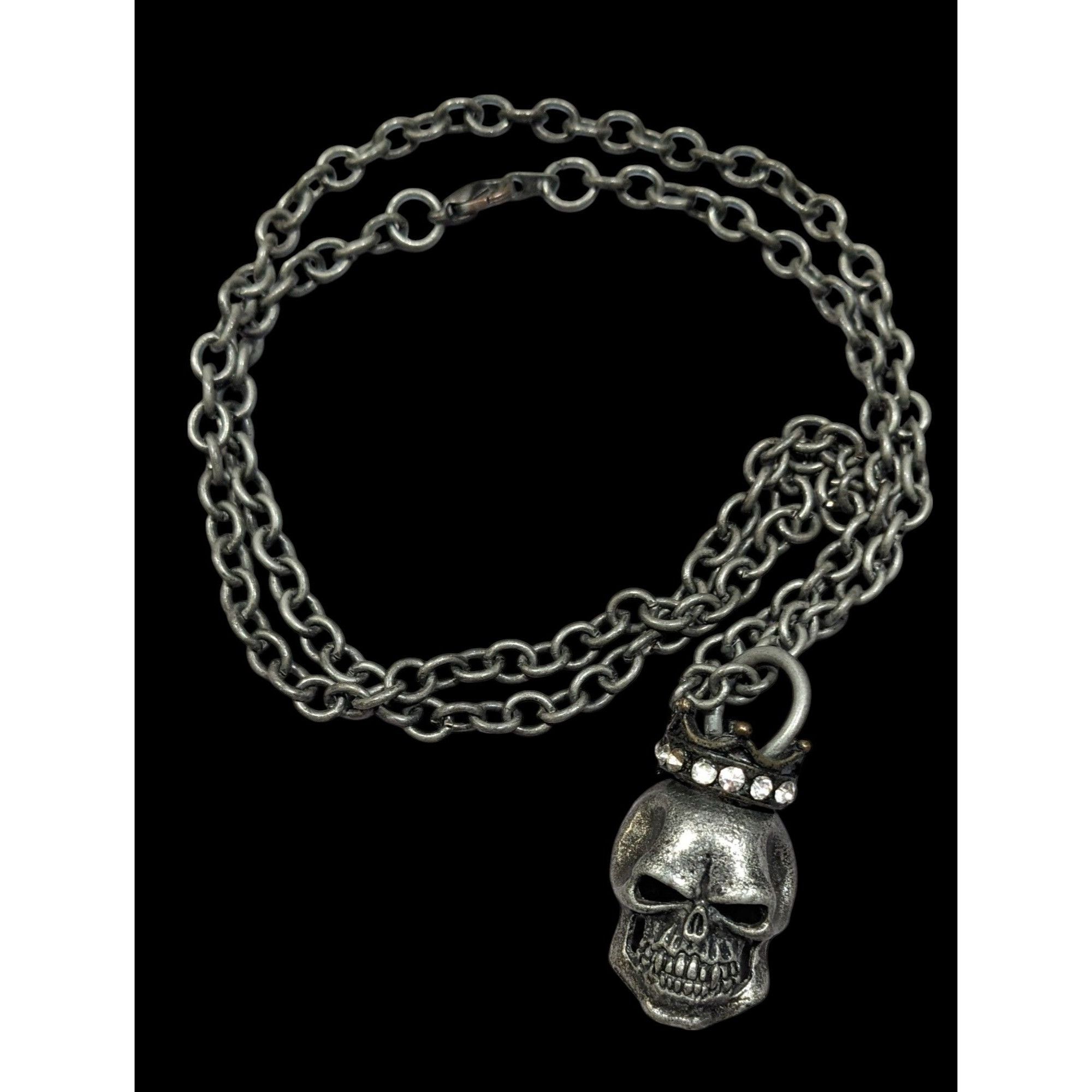 Other Gothic Punk Skull With Rhinestone Crown Pendant Necklace Size ONE SIZE - 1 Thumbnail