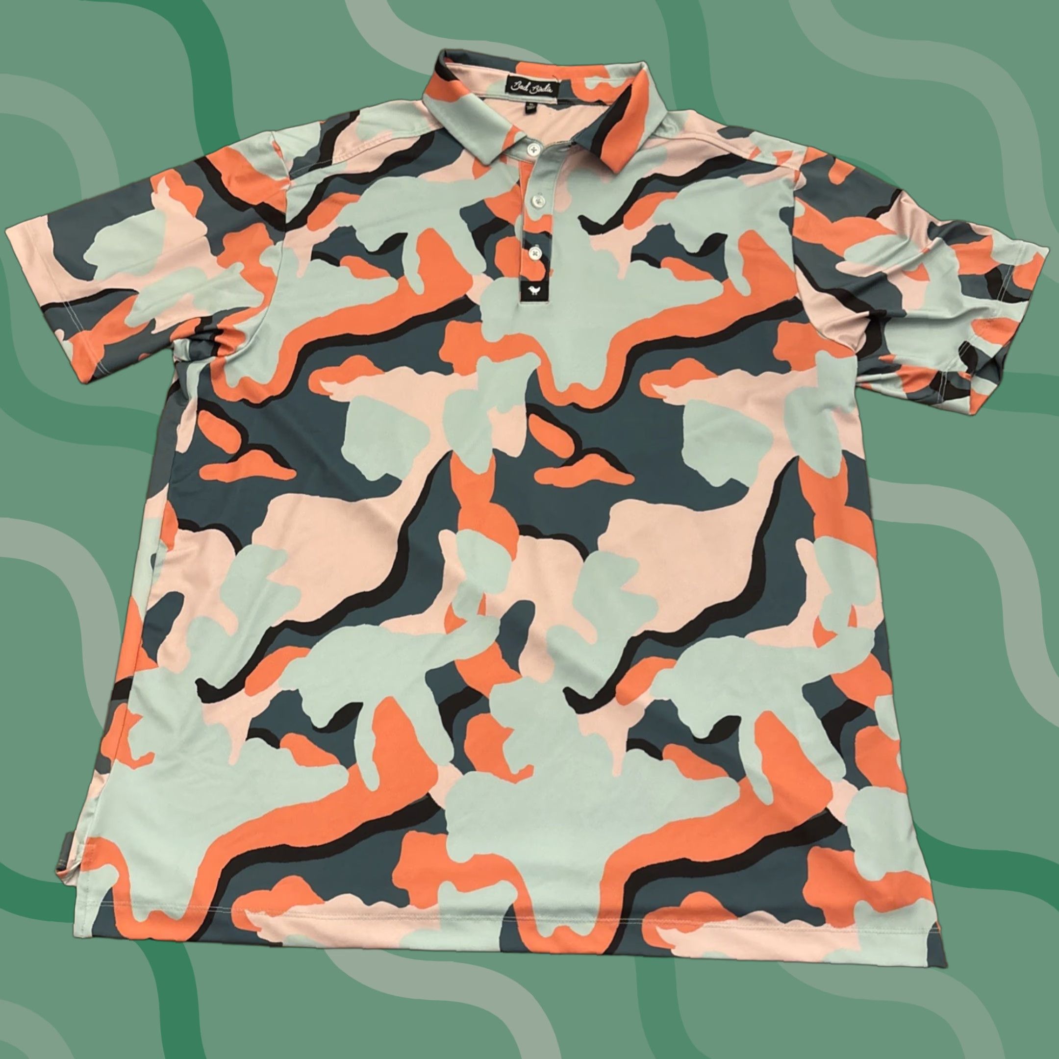 Vintage Bad Birdie Golf Polo Shirt Abstract Camo Green Pink Orange Performance Size XL Size US XL / EU 56 / 4 - 1 Thumbnail