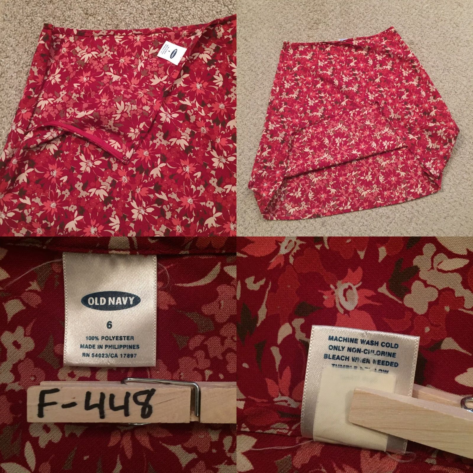 Old Navy Old Navy Skirt Size 6 Red Floral Knee Length Lightweight Unlined Size 28" / US 6 / IT 42 - 8 Thumbnail